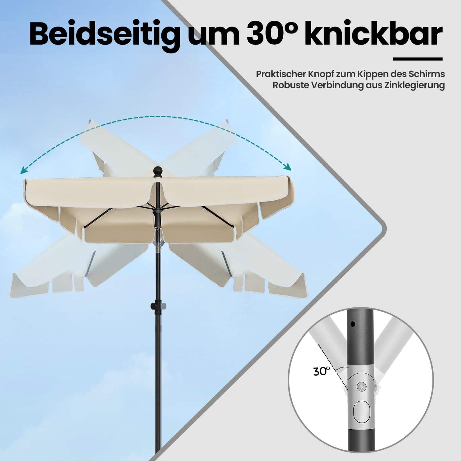 Sonnenschirm 230 x 150 cm, Balkonschirm UPF 50+, Sonnenschutz