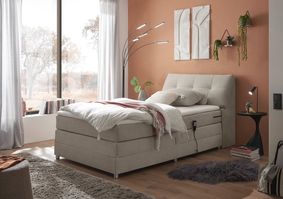 Boxspringbett Toulouse A von Ed Exciting Design Farbe Sand  – Motor, Stauraum & Relaxfunktion H2
