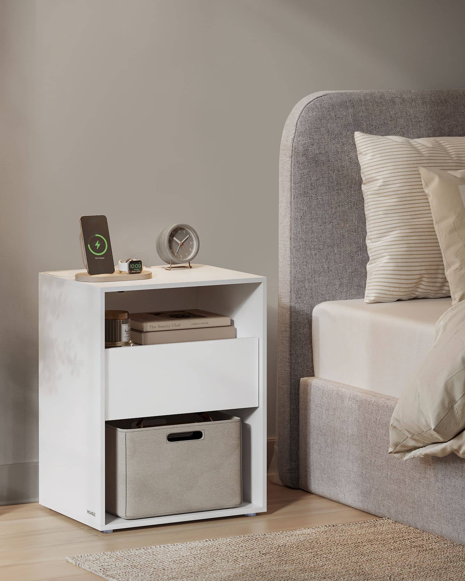 Nachttisch mit Ladefunktion und Schublade mattweiß Nachttisch mit Ladefunktion und Schublade mattweiß