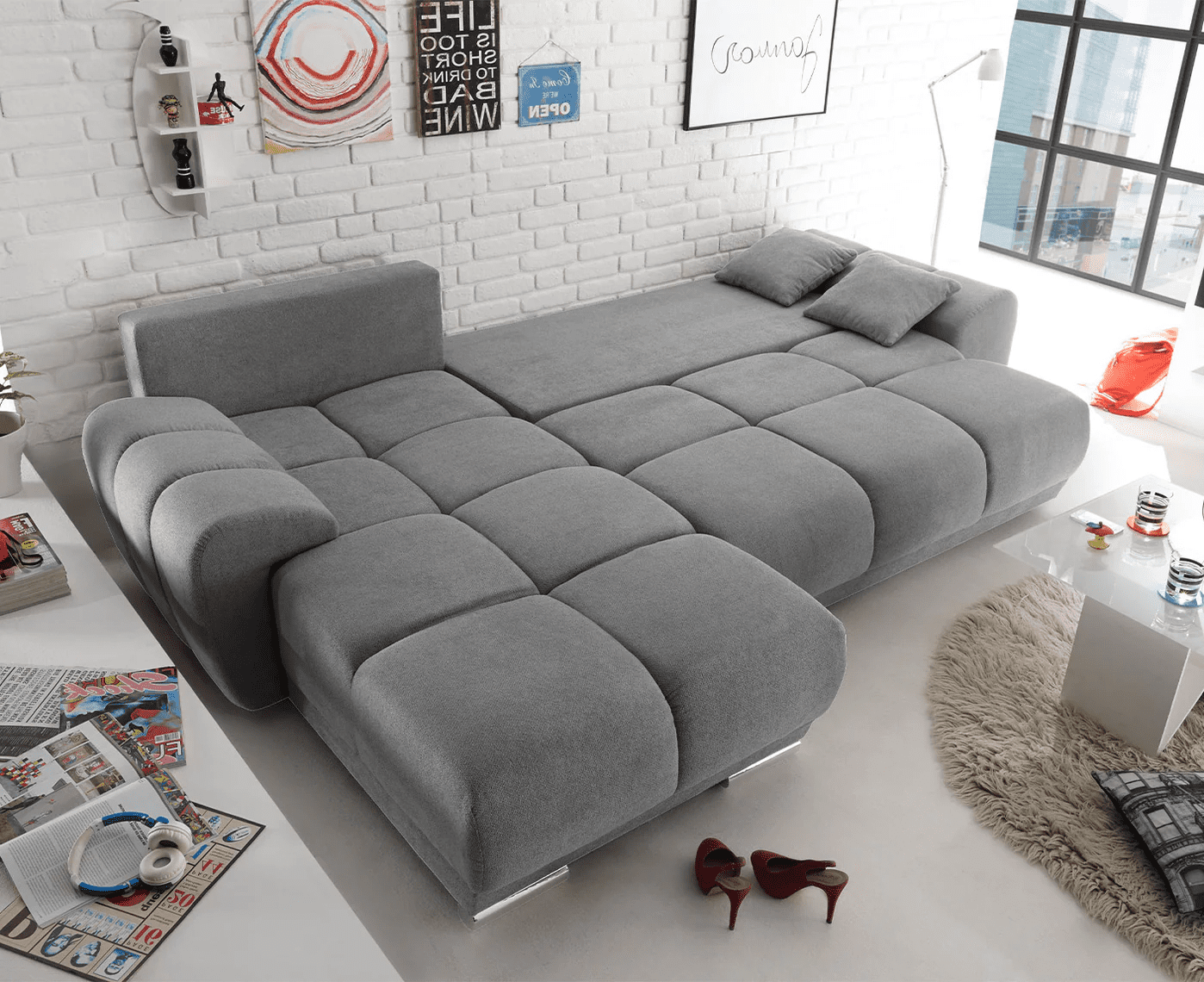 Ed Exciting Design Sofa Anton mit Schlaffunktion & Bettkasten in verschiedenen Farben erhältlich Luxus-Webstoff Flachgewebe beidseitig montierbar Ed Exciting Design Sofa Anton mit Schlaffunktion & Bettkasten in verschiedenen Farben erhältlich Luxus-Webstoff Flachgewebe beidseitig montierbar