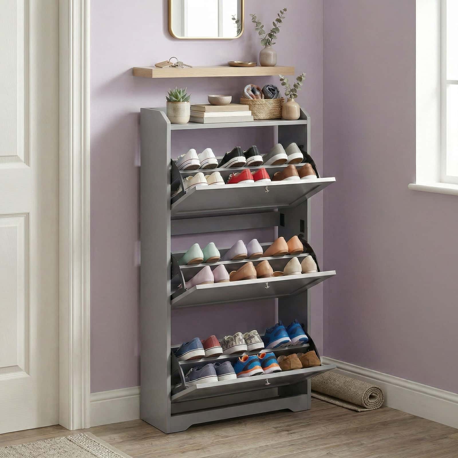 Schuhregal 3 Klappen, Schuhaufbewahrung, für bis zu 12-20 Paar Schuhe Schuhregal 3 Klappen, Schuhaufbewahrung, für bis zu 12-20 Paar Schuhe