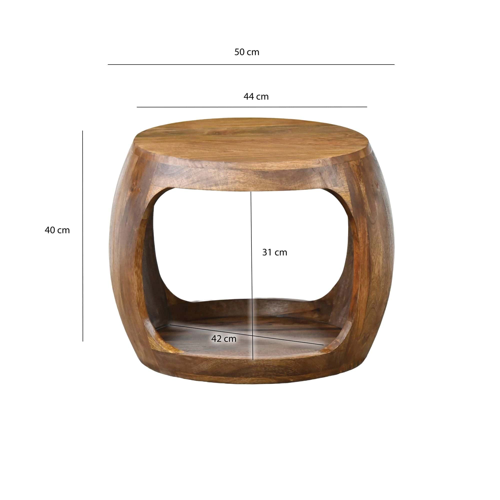 Beistelltisch 50cm Mango Massivholz rund mit Ablagefach - Couchtisch Echtholz handgefertigt Beistelltisch 50cm Mango Massivholz rund mit Ablagefach - Couchtisch Echtholz handgefertigt