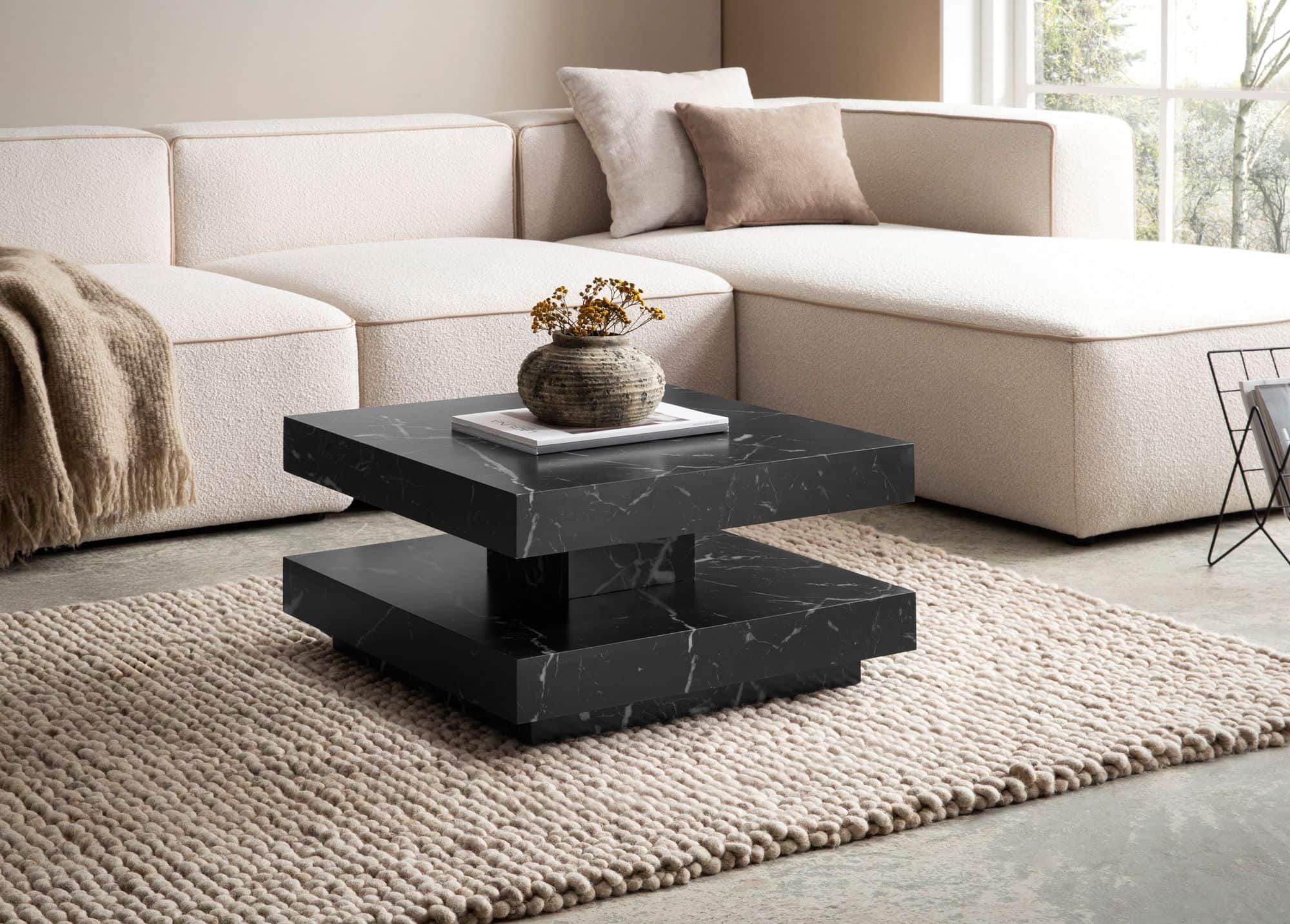 Couchtisch 60x60x34 cm Schwarz Sofatisch in Marmor-Optik Modern Couchtisch 60x60x34 cm Schwarz Sofatisch in Marmor-Optik Modern