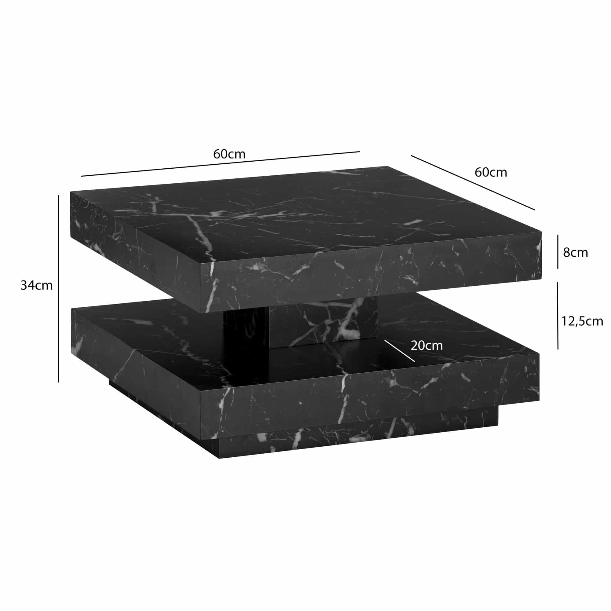 Couchtisch 60x60x34 cm Schwarz Sofatisch in Marmor-Optik Modern Couchtisch 60x60x34 cm Schwarz Sofatisch in Marmor-Optik Modern