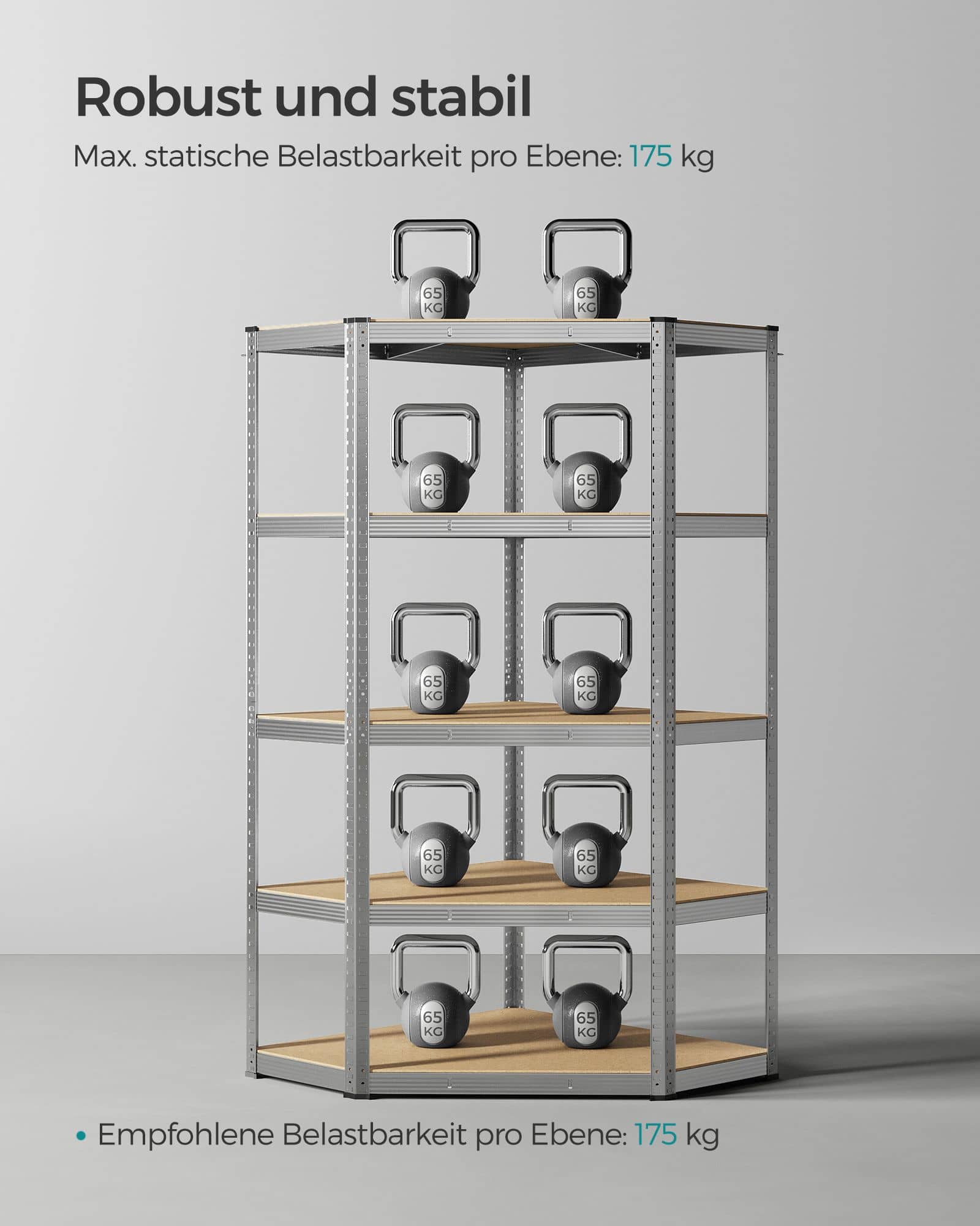 SONGMICS Eckregal 5 Ebenen Schwerlast silbern-beige