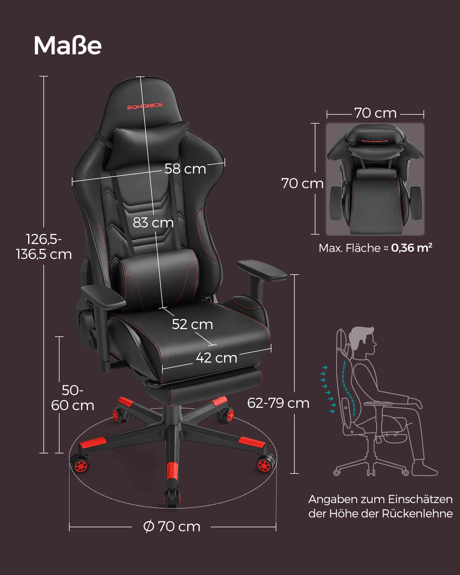 Bürostuhl ergonomisch Armlehnen Kopfkissen schwarz-rot Bürostuhl ergonomisch Armlehnen Kopfkissen schwarz-rot