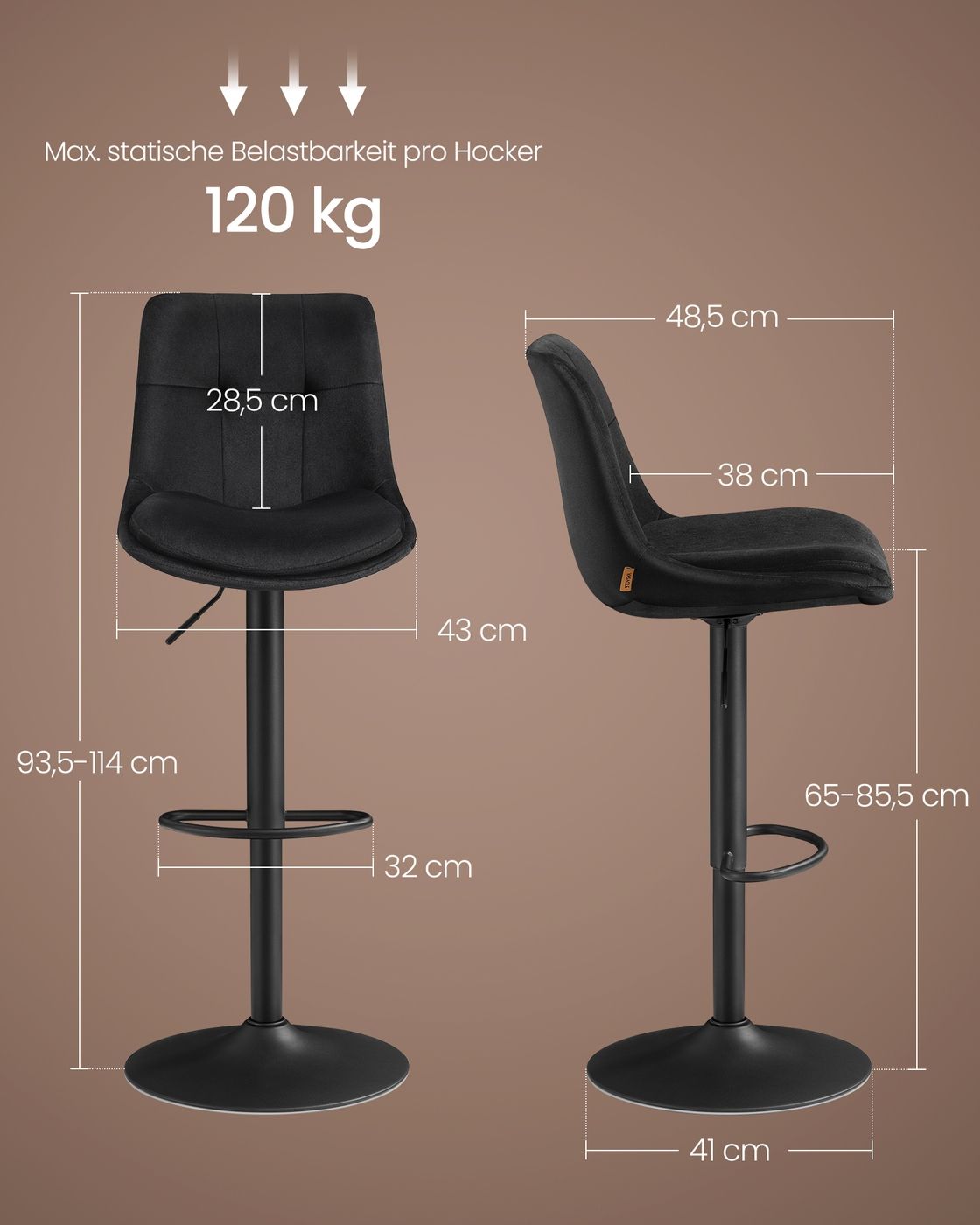 Barhocker 2er Set aus Samt höhenverstellbar drehbar tintenschwarz Barhocker 2er Set aus Samt höhenverstellbar drehbar tintenschwarz