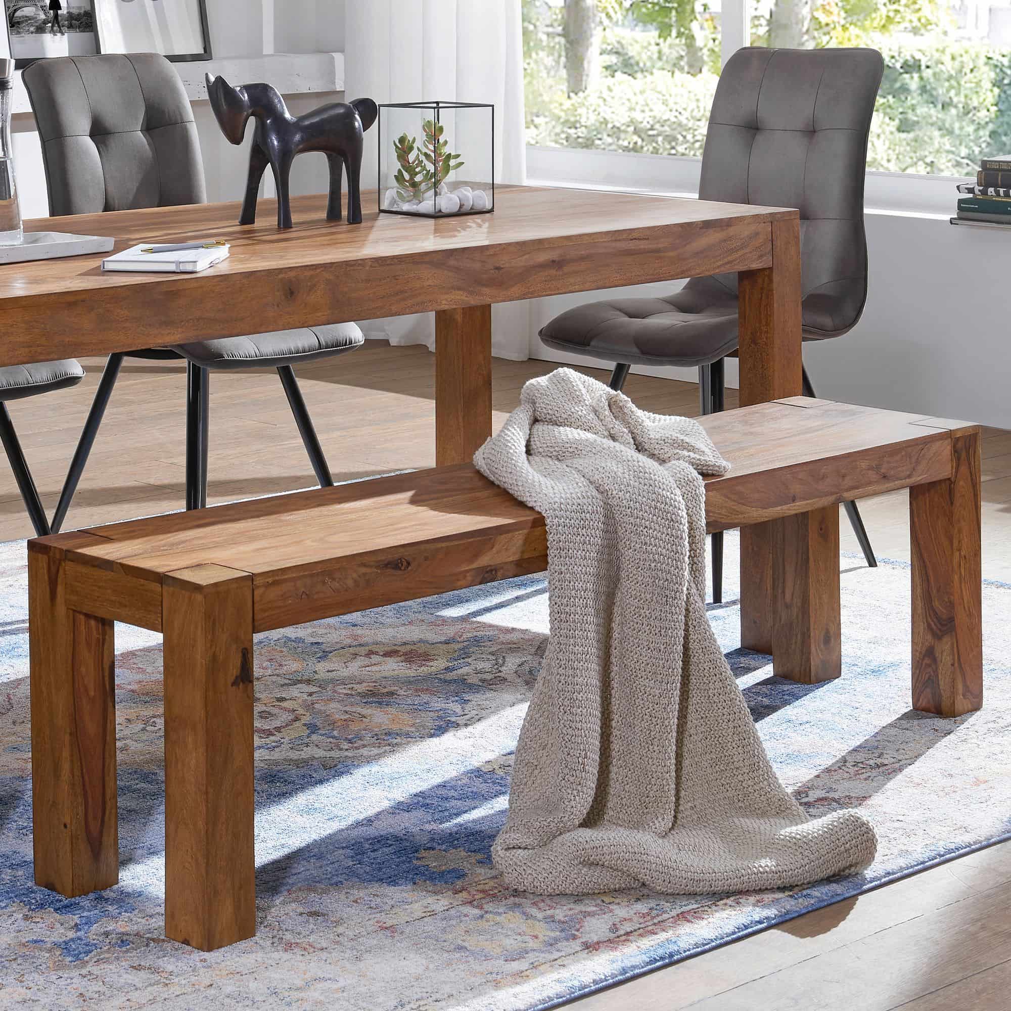 Esszimmer Sitzbank MUMBAI Massiv-Holz Sheesham 140 x 45 x 35 cm Holz-Bank Natur-Produkt Küchenbank im Landhaus-Stil Esszimmer Sitzbank MUMBAI Massiv-Holz Sheesham 140 x 45 x 35 cm Holz-Bank Natur-Produkt Küchenbank im Landhaus-Stil