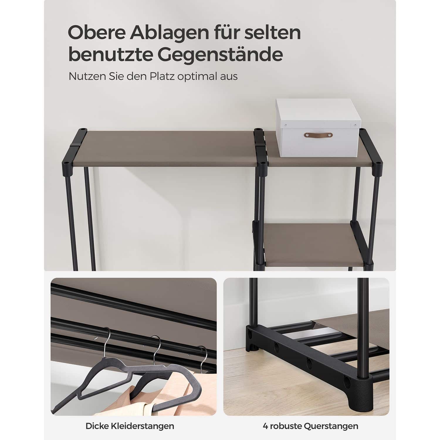 Kleiderschrank offen mit Kleiderstangen 43 x 124 x 182 cm Taupe-RYG026R02 Kleiderschrank offen mit Kleiderstangen 43 x 124 x 182 cm Taupe-RYG026R02