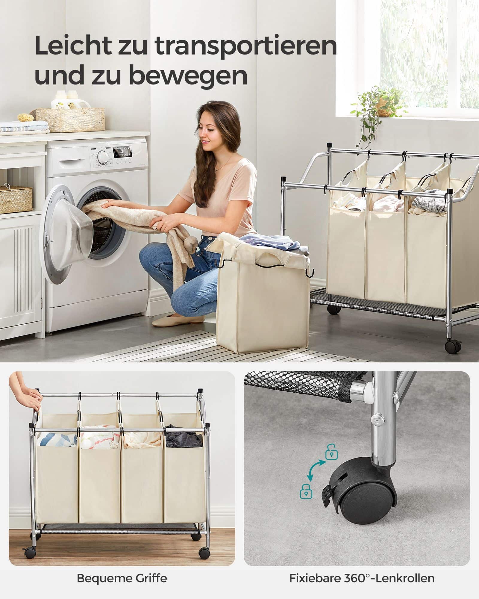 Wäschesammler 4 x 35 L Beige-LSF005S Wäschesammler 4 x 35 L Beige-LSF005S