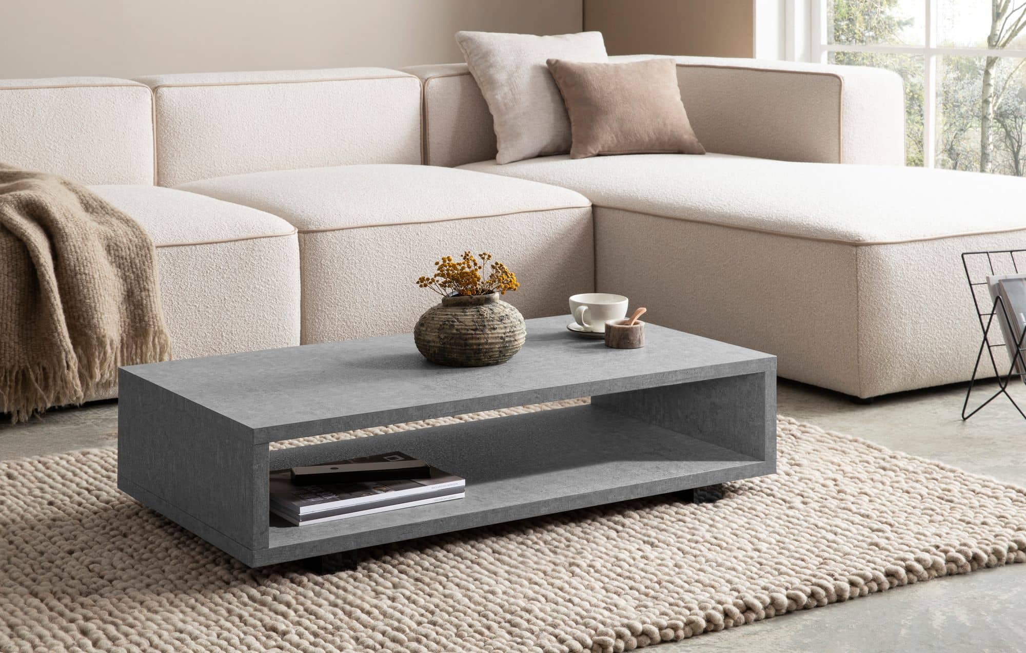 Couchtisch 100x50x25 cm Grau Sofatisch in Beton-Optik Modern Couchtisch 100x50x25 cm Grau Sofatisch in Beton-Optik Modern