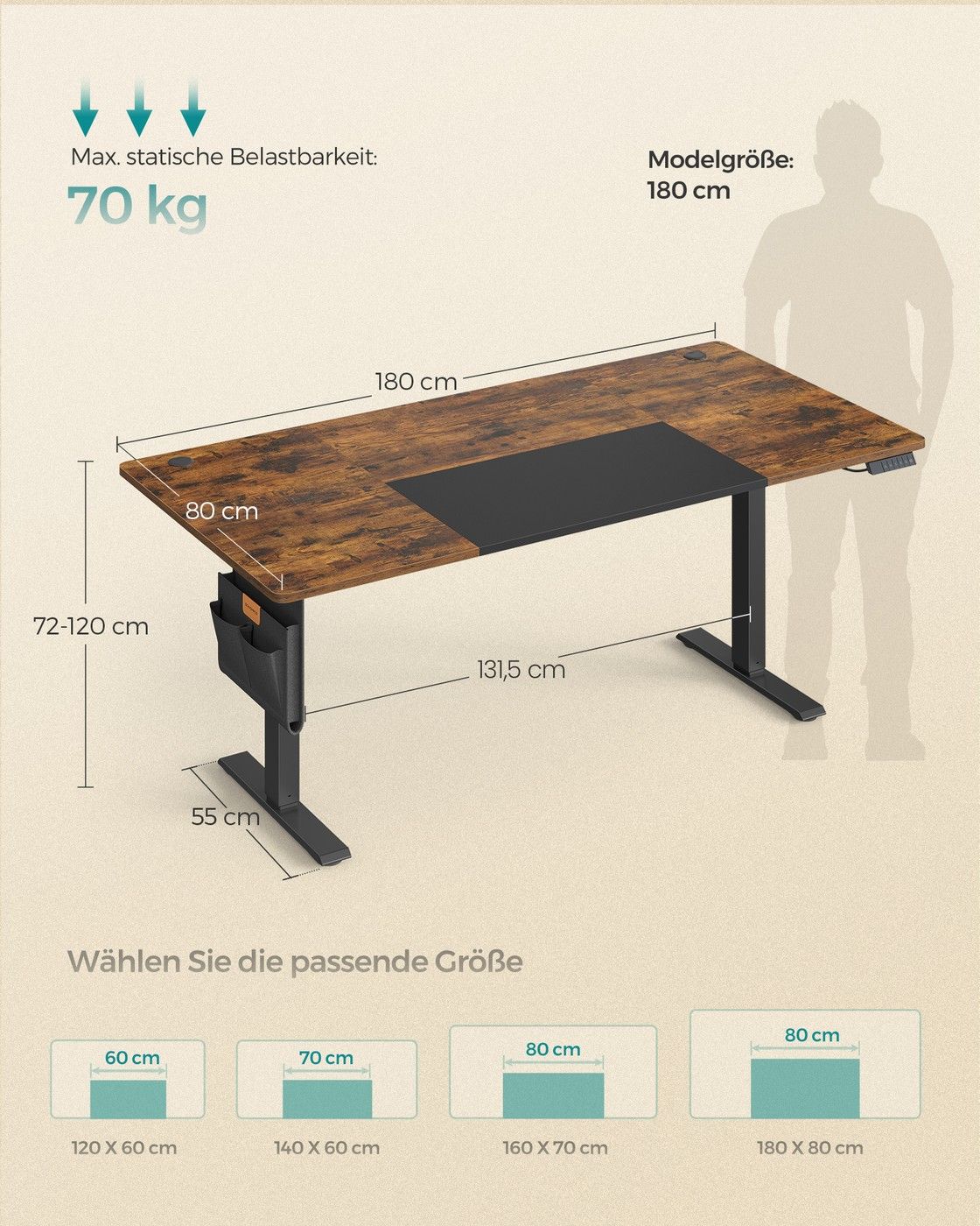 Höhenverstellbarer Schreibtisch elektrisch 180 x 80 cm Höhenverstellbarer Schreibtisch elektrisch 180 x 80 cm