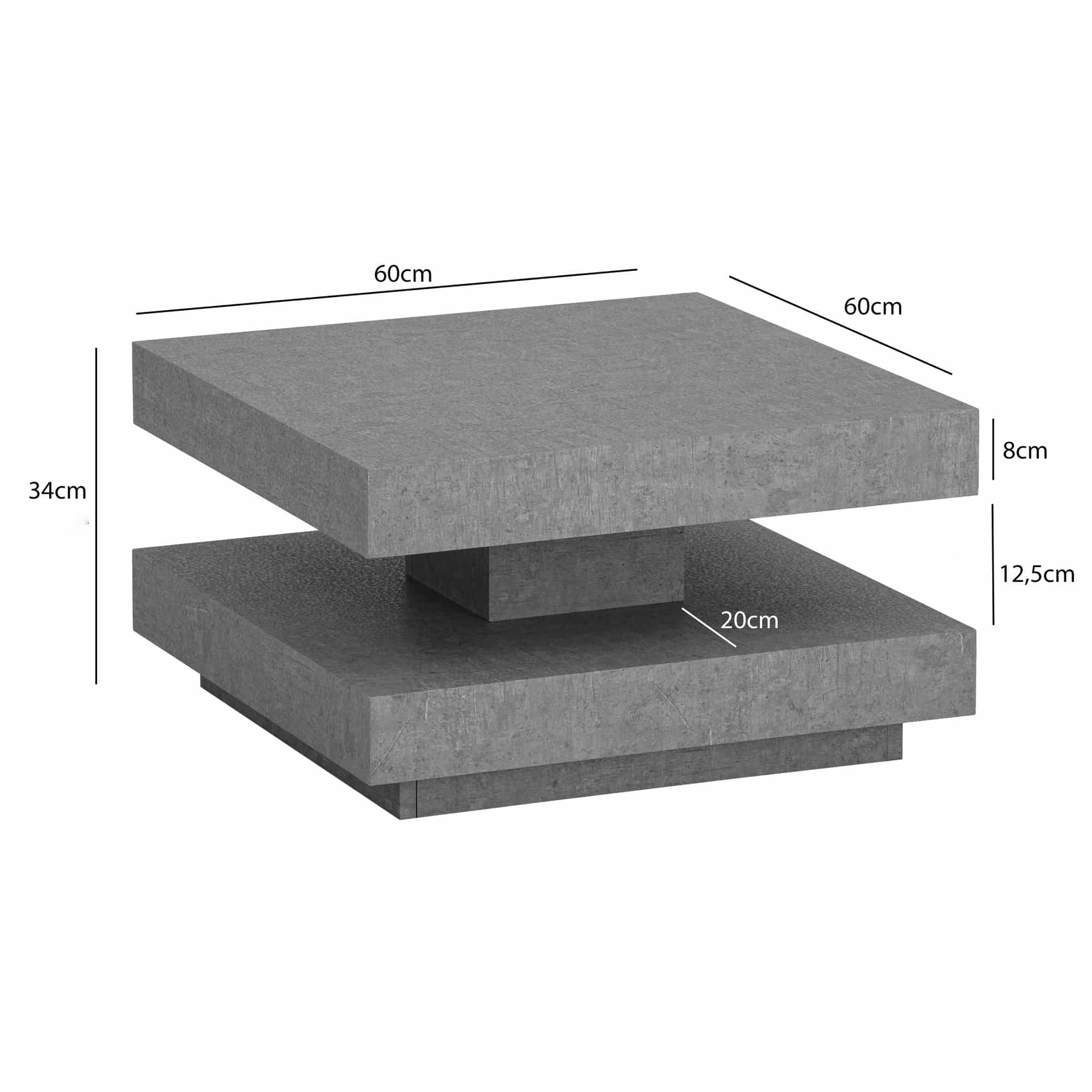 Couchtisch 60x60x34 cm Grau Sofatisch in Beton-Optik Modern Couchtisch 60x60x34 cm Grau Sofatisch in Beton-Optik Modern
