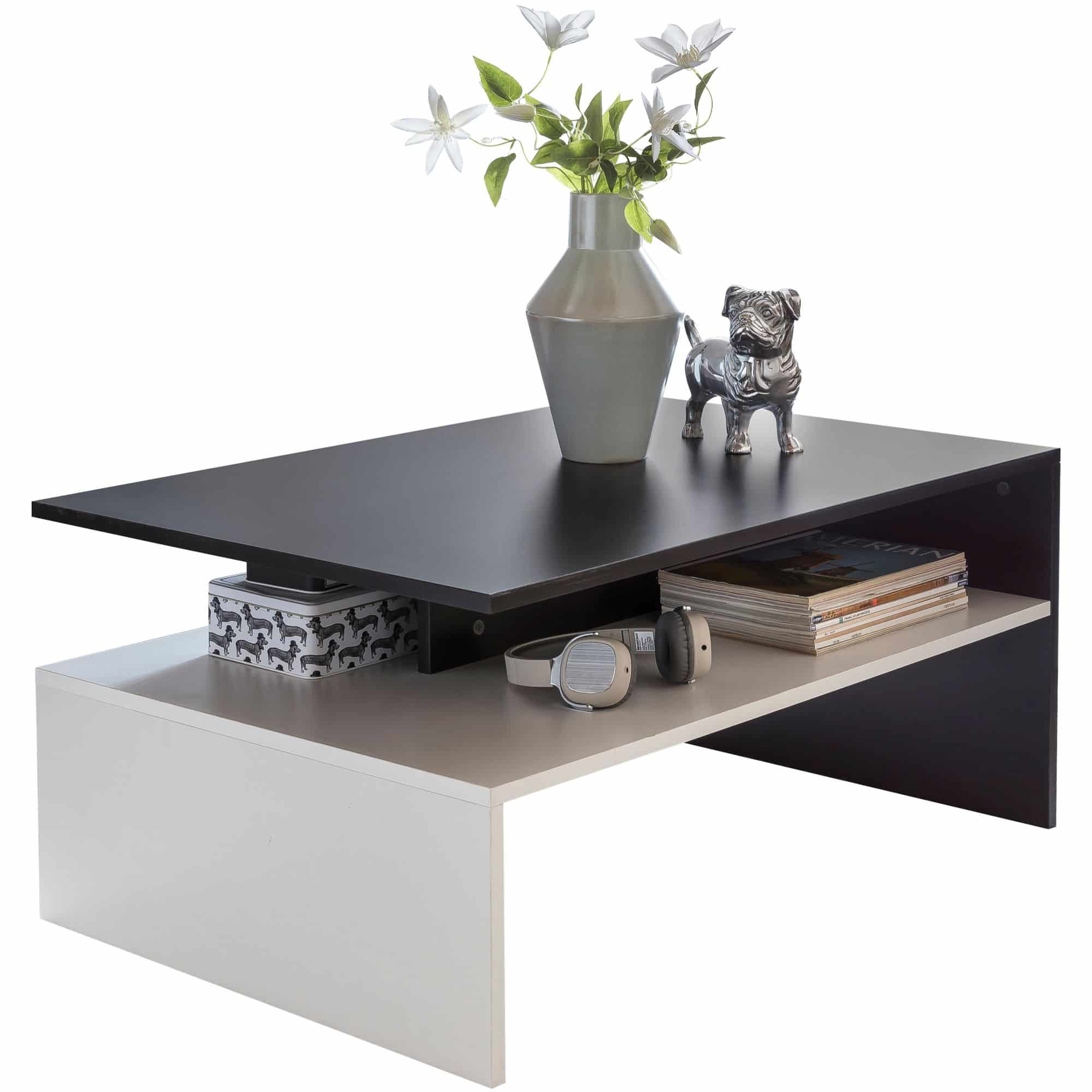 45891-WOHNLING-MURPHY-Wohnzimmertisch-90-x-43-x-60-cm-mit-Ablage-Holz-Schwarz-Weiss-Design-Wohnzimmer-Couchtisch-zweiteilig-mit-Stauraum-Sofatisch-eckig-Kaffeetisch-modern-Lounget Wohnling Couchtisch Murphy 90 cm – Schwarz/Weiß Holz