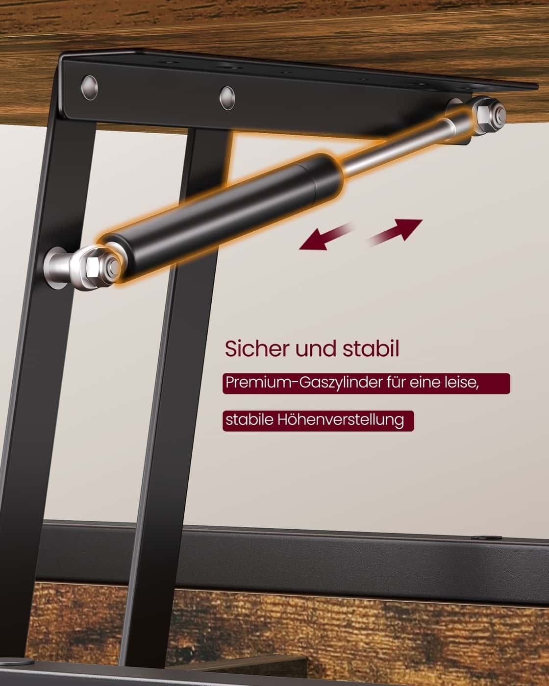 Couchtisch höhenverstellbar 50 × 100 cm mit Fach vintagebraun-tintenschwarz