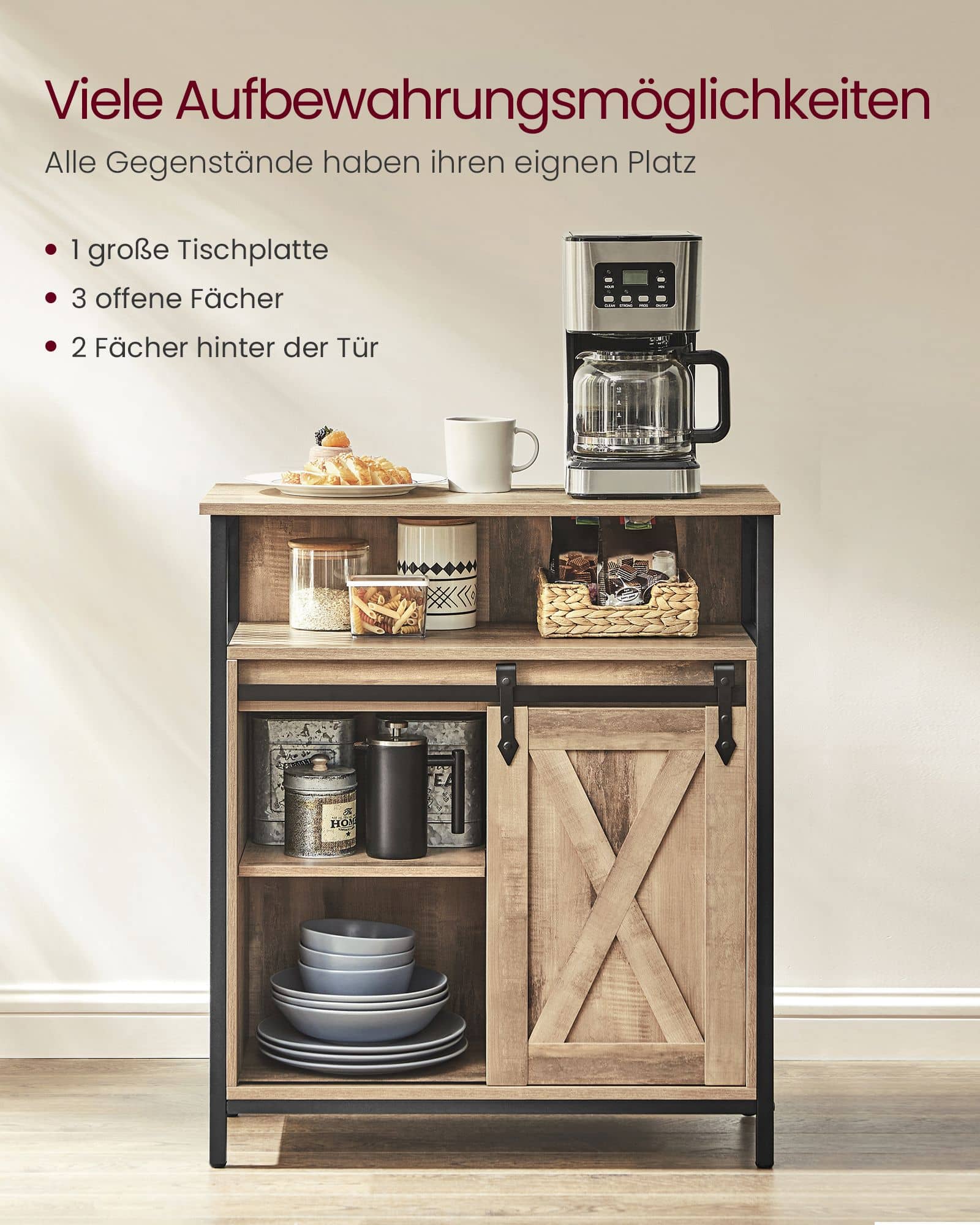 Sideboard mit Schiebetür Landhausstil eichenbraun-schwarz-B34LSC089B50 Sideboard mit Schiebetür Landhausstil eichenbraun-schwarz-B34LSC089B50