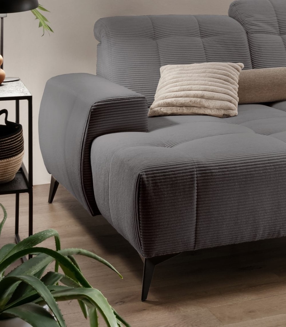 Cord Wohnlandschaft grau mit Elektrofunktion: Sano Cord Wohnlandschaft grau mit Elektrofunktion: Sano