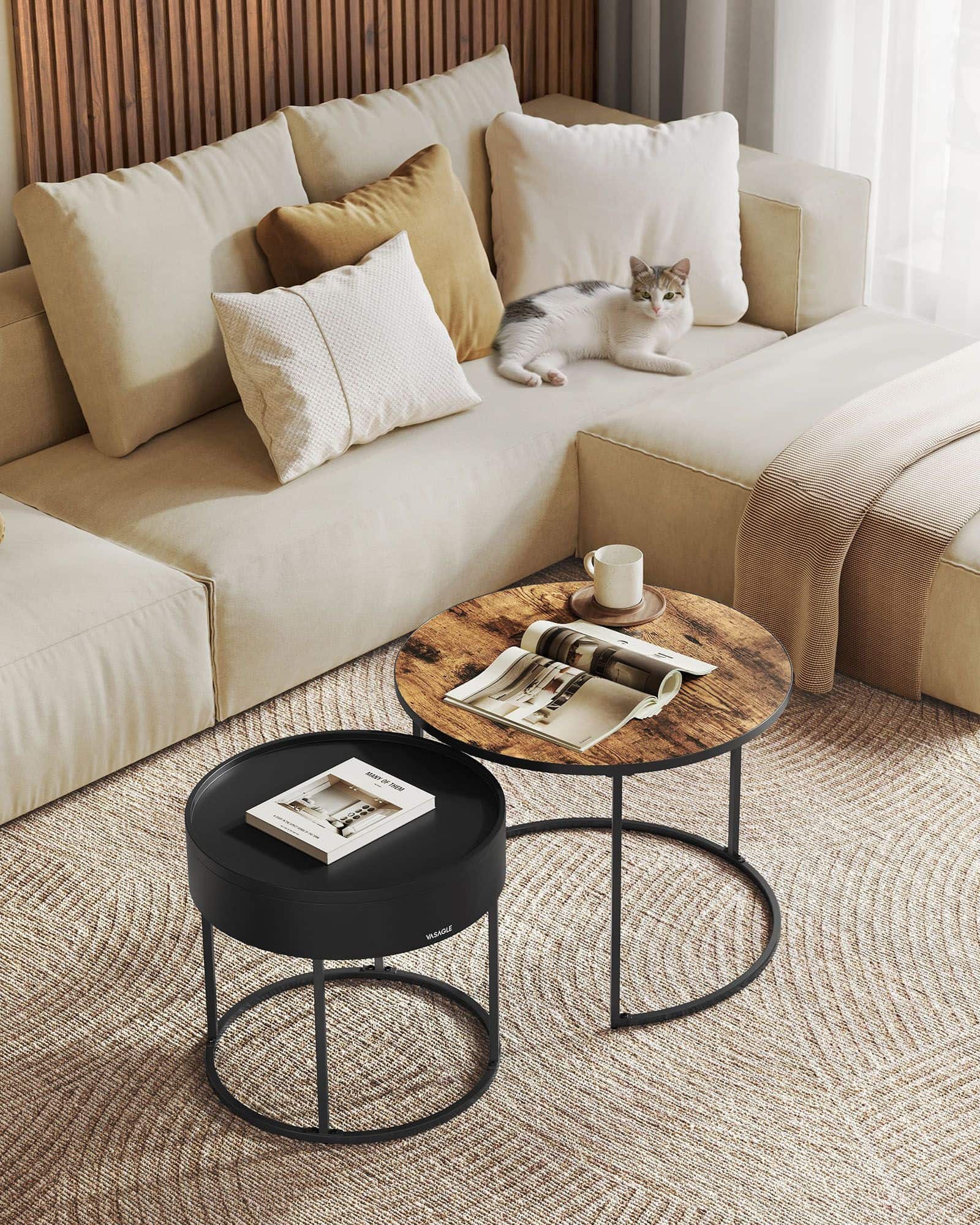 Couchtisch rund 2er Set vintagebraun-tintenschwarz