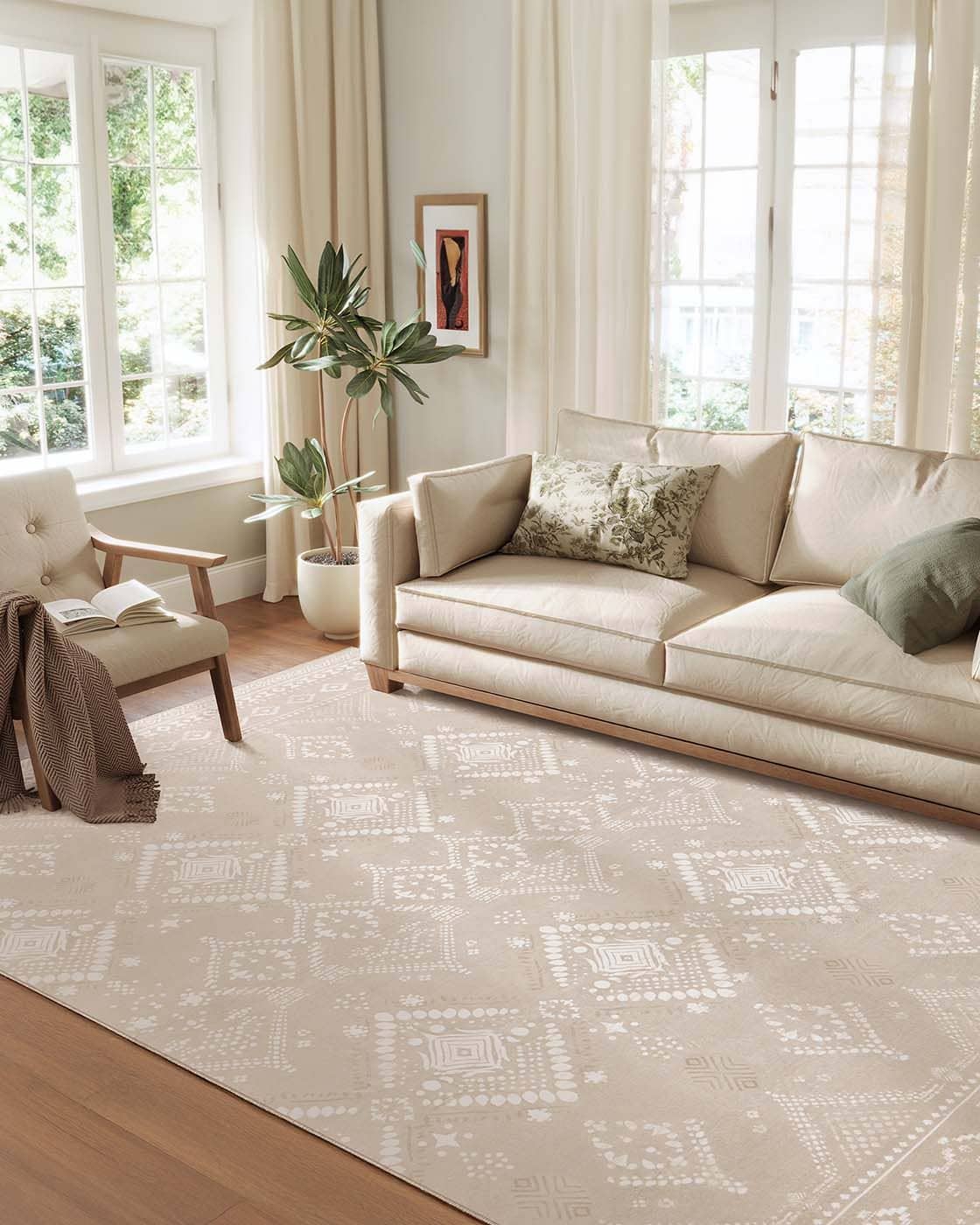 Boho Teppich 200 x 290 cm flauschig cappuccinobeige Boho Teppich 200 x 290 cm flauschig cappuccinobeige