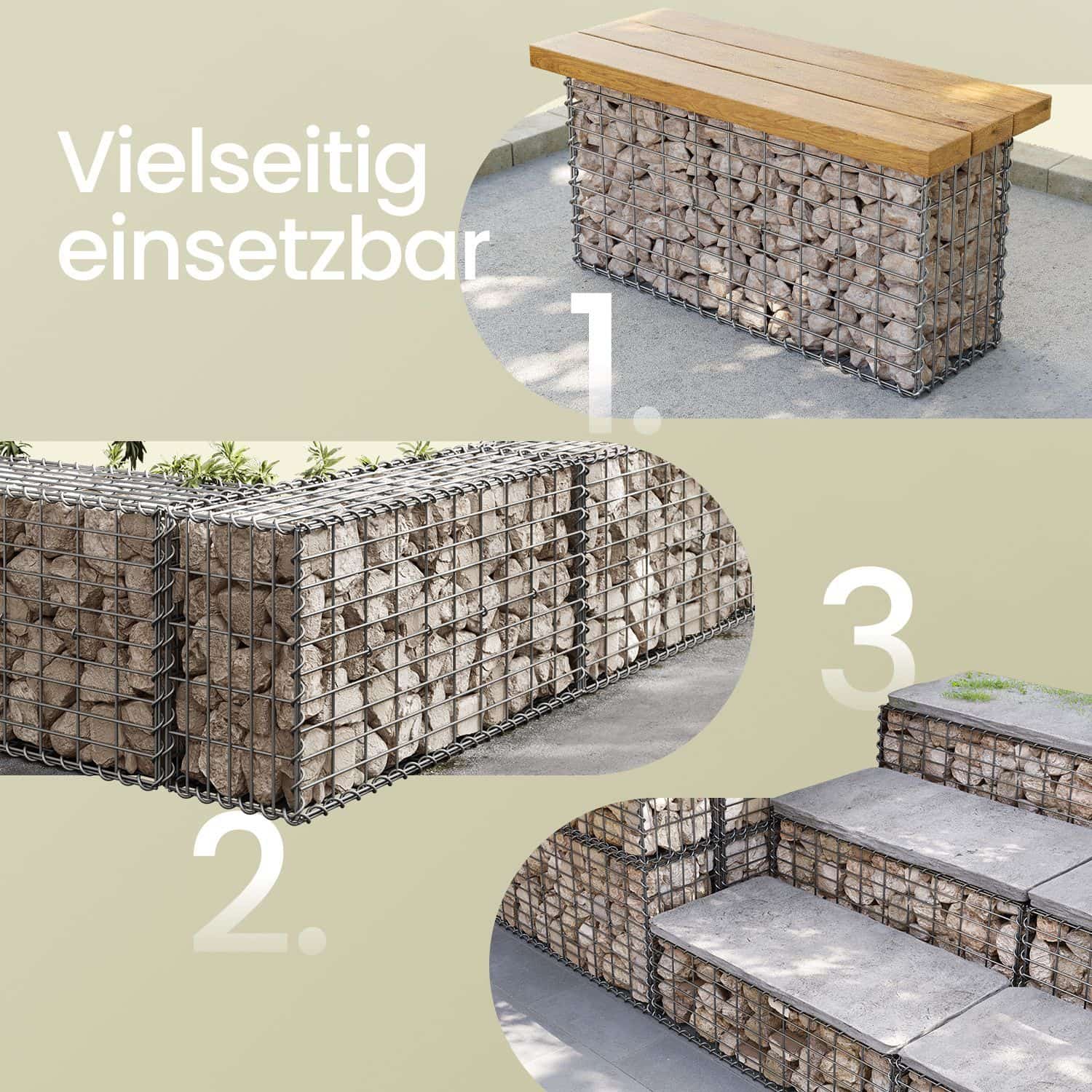 Gabionenkörbe mit 5 x 10 cm Maschenweite 3er Set silber