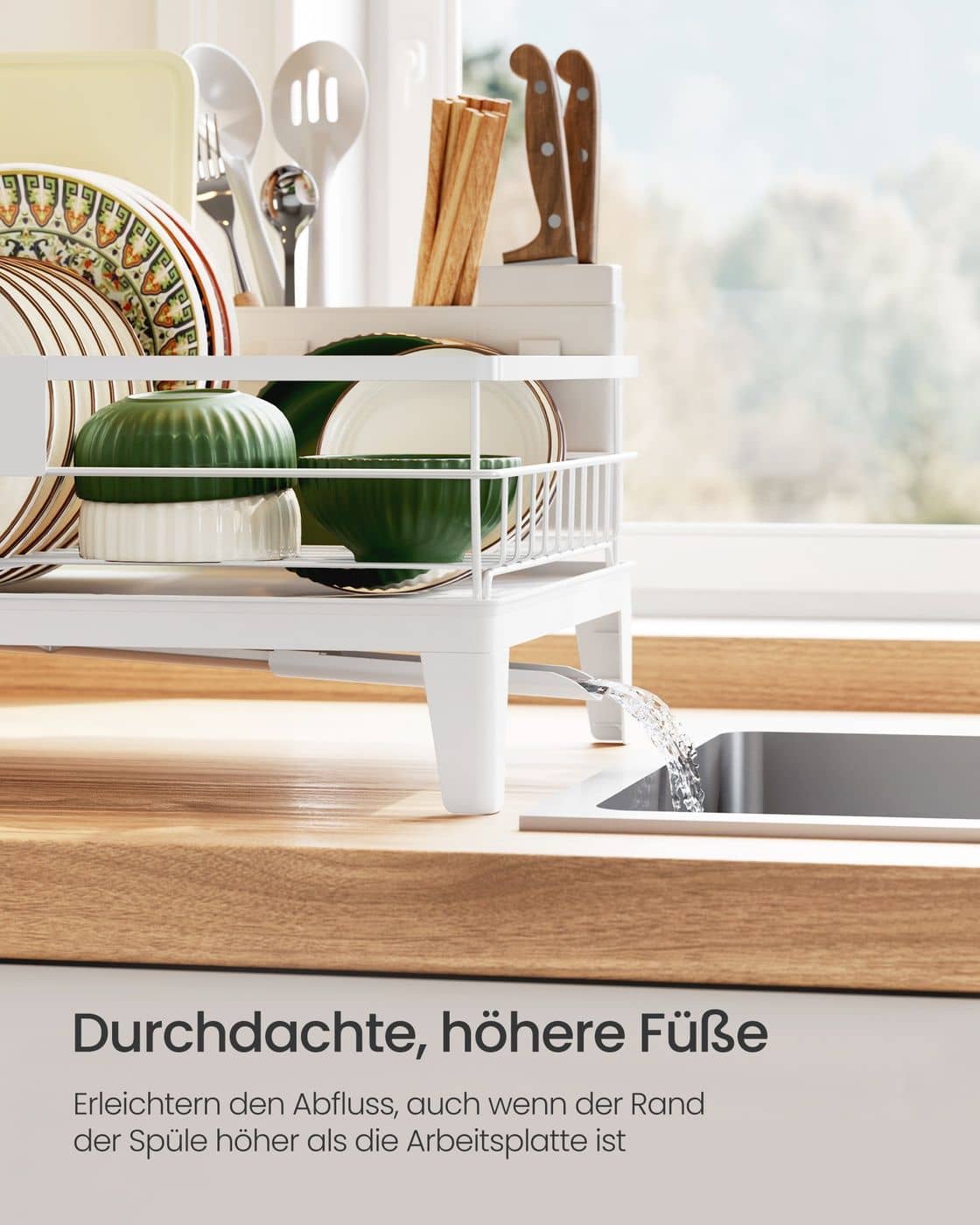 Drehbares Abtropfgestell mit Abtropfschale und Besteckablage