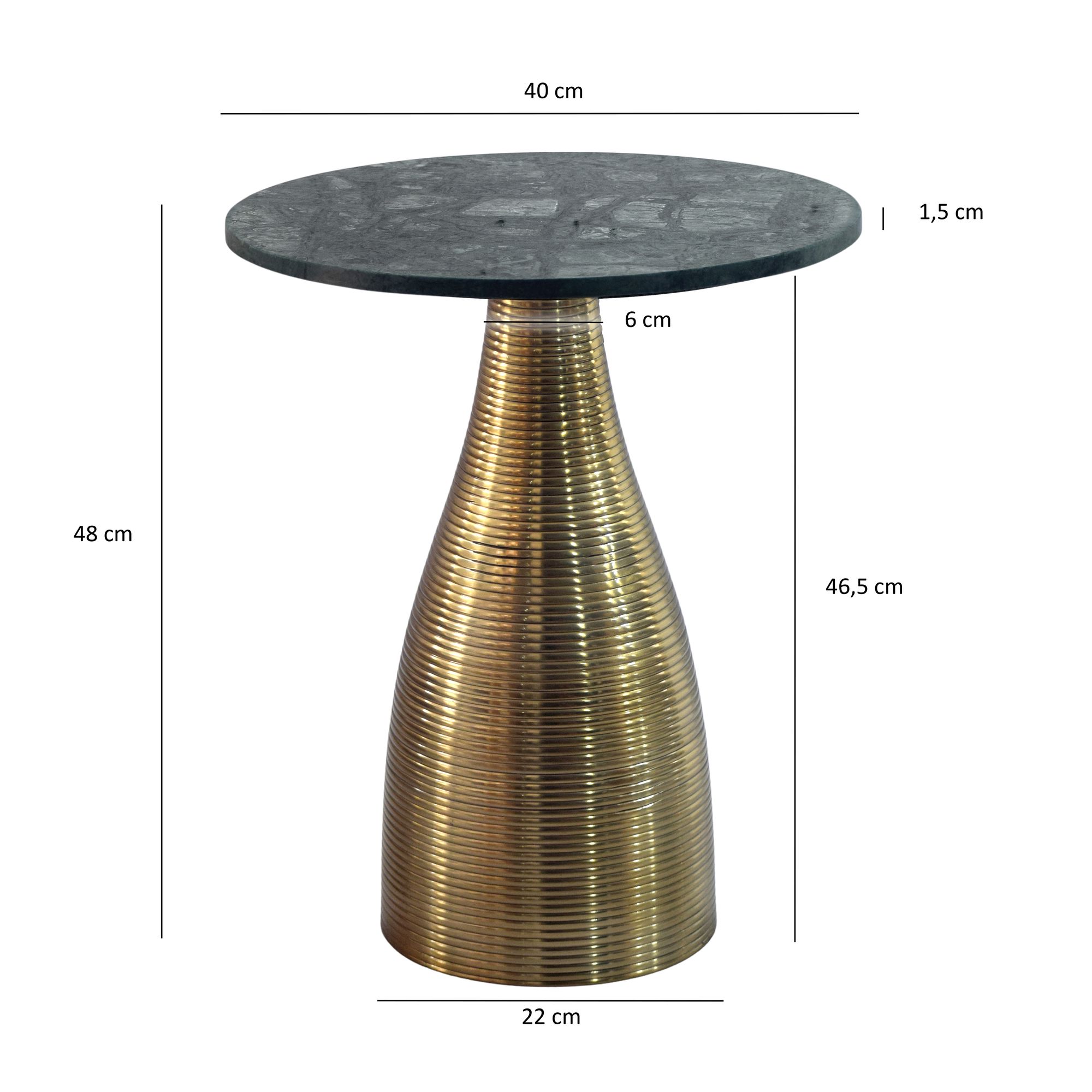Beistelltisch Rund 40cm Gold mit Massiver Marmorplatte Grün - Wohnzimmertisch Naturstein Anstelltisch - Sofatisch Design Metall Couchtisch - Wohnzimmer Tisch Modern Handmade