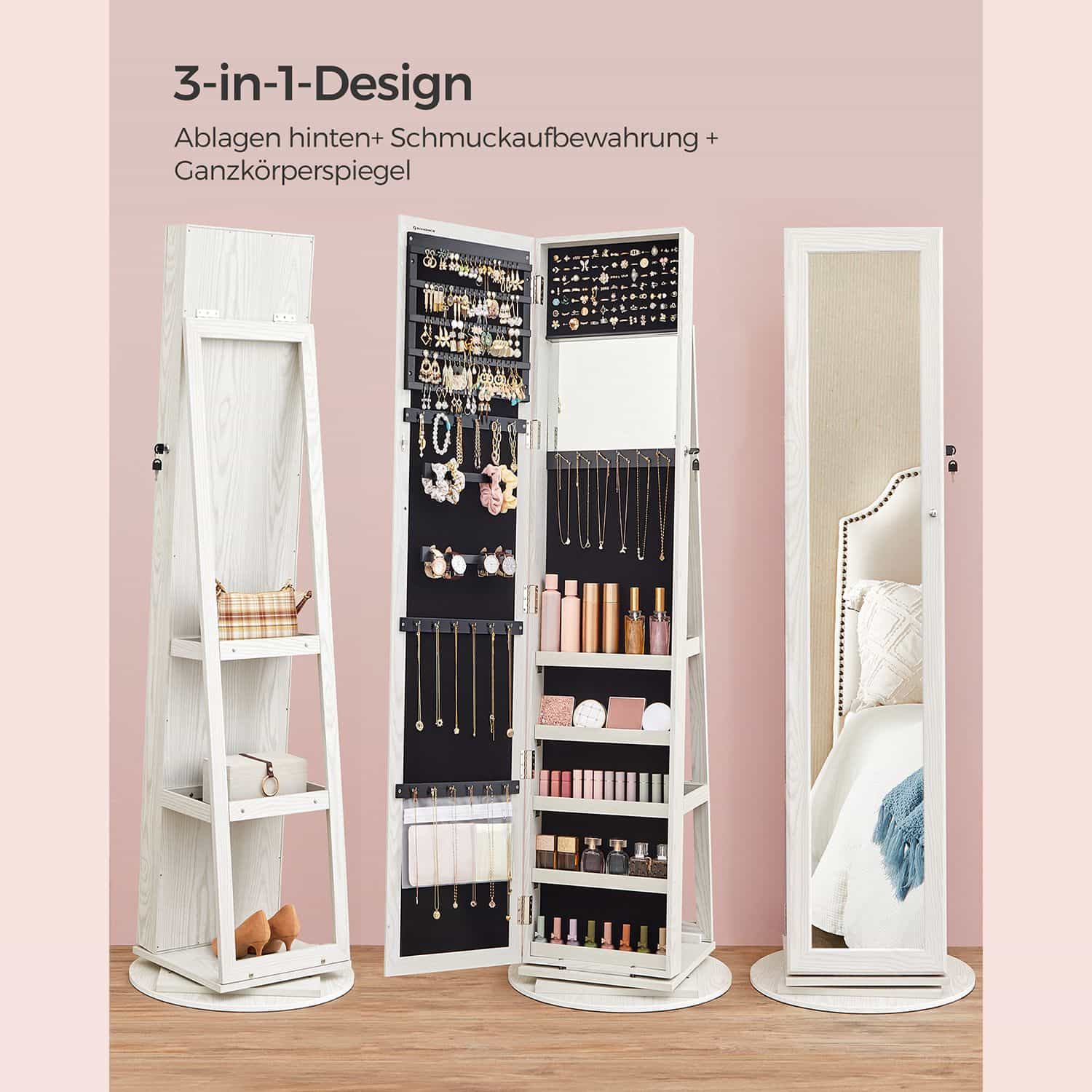 Drehbarer Schmuckschrank mit Spiegel-B34JBC62W Drehbarer Schmuckschrank mit Spiegel-B34JBC62W