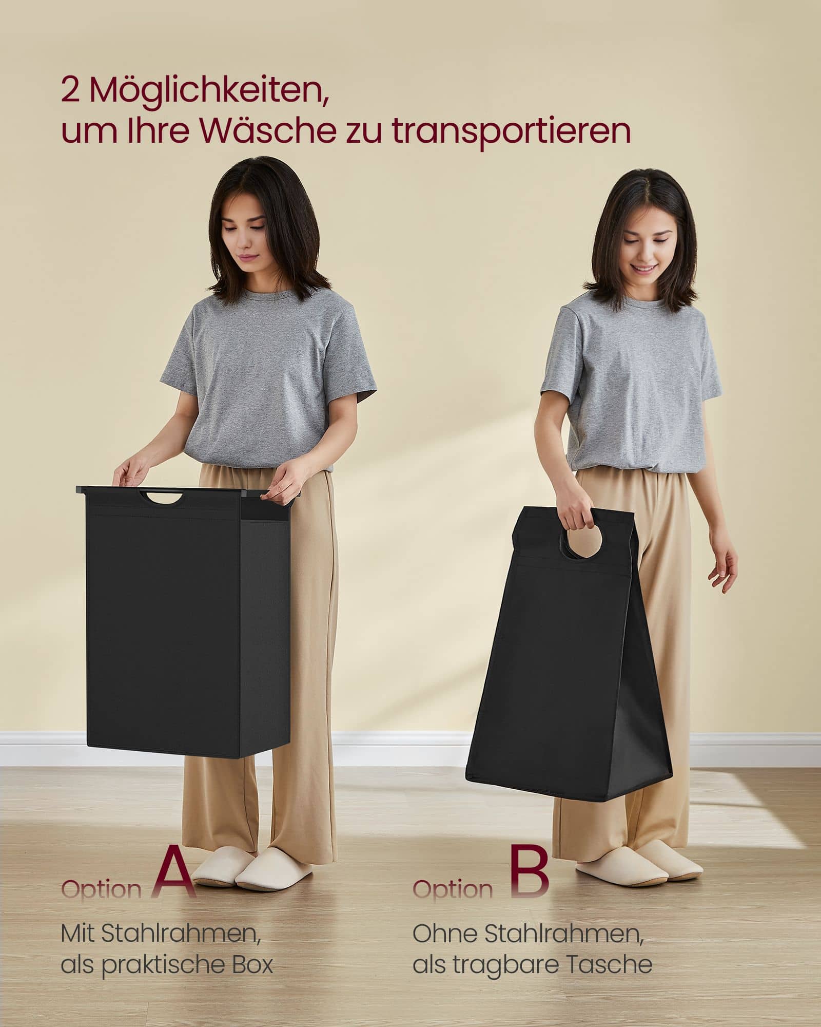 Wäschekorb mit 2 Ablagen 65 Liter vintagebraun-schwarz Wäschekorb mit 2 Ablagen 65 Liter vintagebraun-schwarz