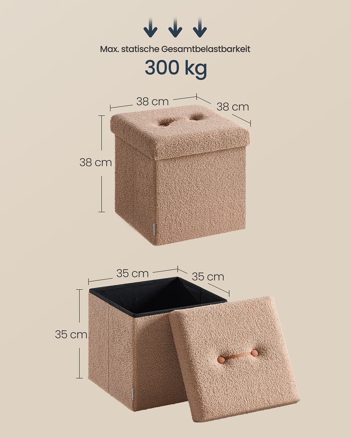 Hocker mit Stauraum 38 x 38 x 38 cm kamelbraun Hocker mit Stauraum 38 x 38 x 38 cm kamelbraun