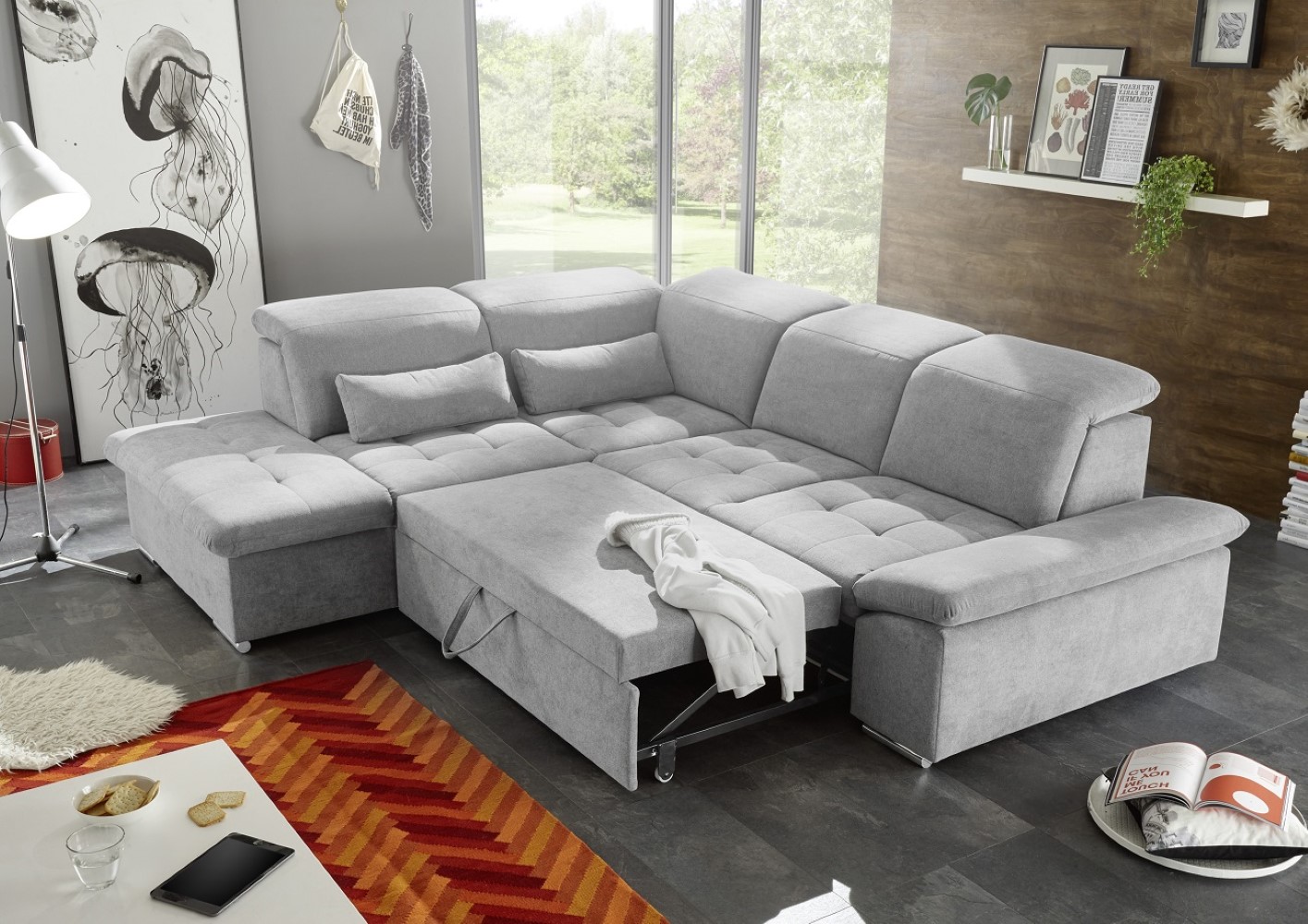 Ecksofa mit Schlaffunktion Wayne - verstellbaren Kopf- und Rückenlehnen Ecksofa mit Schlaffunktion Wayne - verstellbaren Kopf- und Rückenlehnen