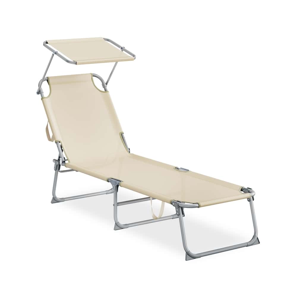 189 x 53 x 28,5 cm Klappbare Sonnenliege mit verstellbarer Rückenlehne und Blende beige 189 x 53 x 28,5 cm Klappbare Sonnenliege mit verstellbarer Rückenlehne und Blende beige