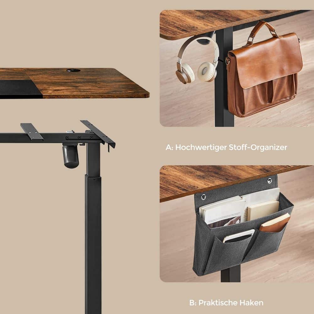 Höhenverstellbarer Schreibtisch vintagebraun-schwarz