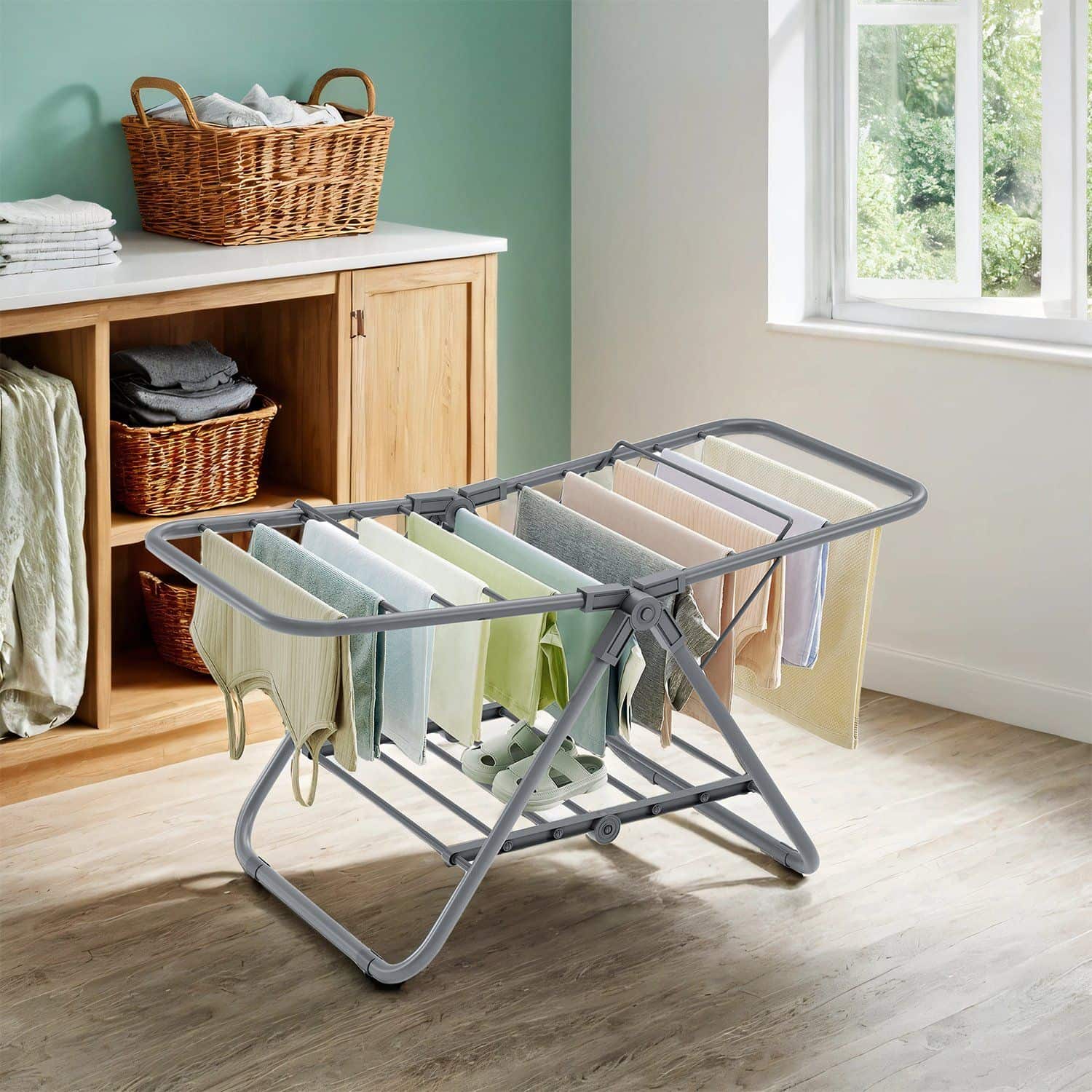 Wäscheständer klein, Standtrockner mit 2 Flügeln, faltbarer Wäscheständer klein, Standtrockner mit 2 Flügeln, faltbarer