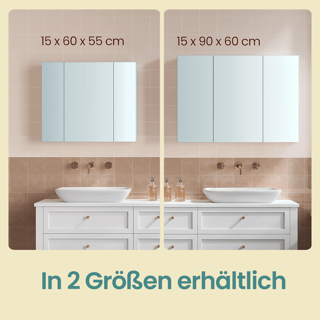 Spiegelschrank, Badezimmerschrank, Aufbewahrungsschrank mit 3 Türen Spiegelschrank, Badezimmerschrank, Aufbewahrungsschrank mit 3 Türen