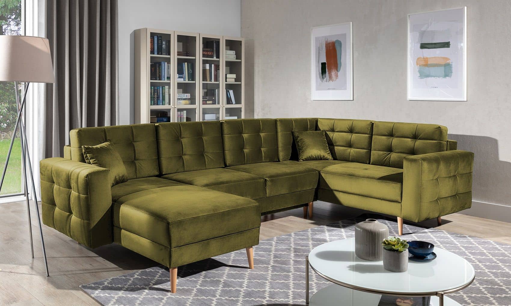 Wohnlandschaft Asgard U Grün – Schlafsofa mit Stauraum Wohnlandschaft Asgard U Grün – Schlafsofa mit Stauraum
