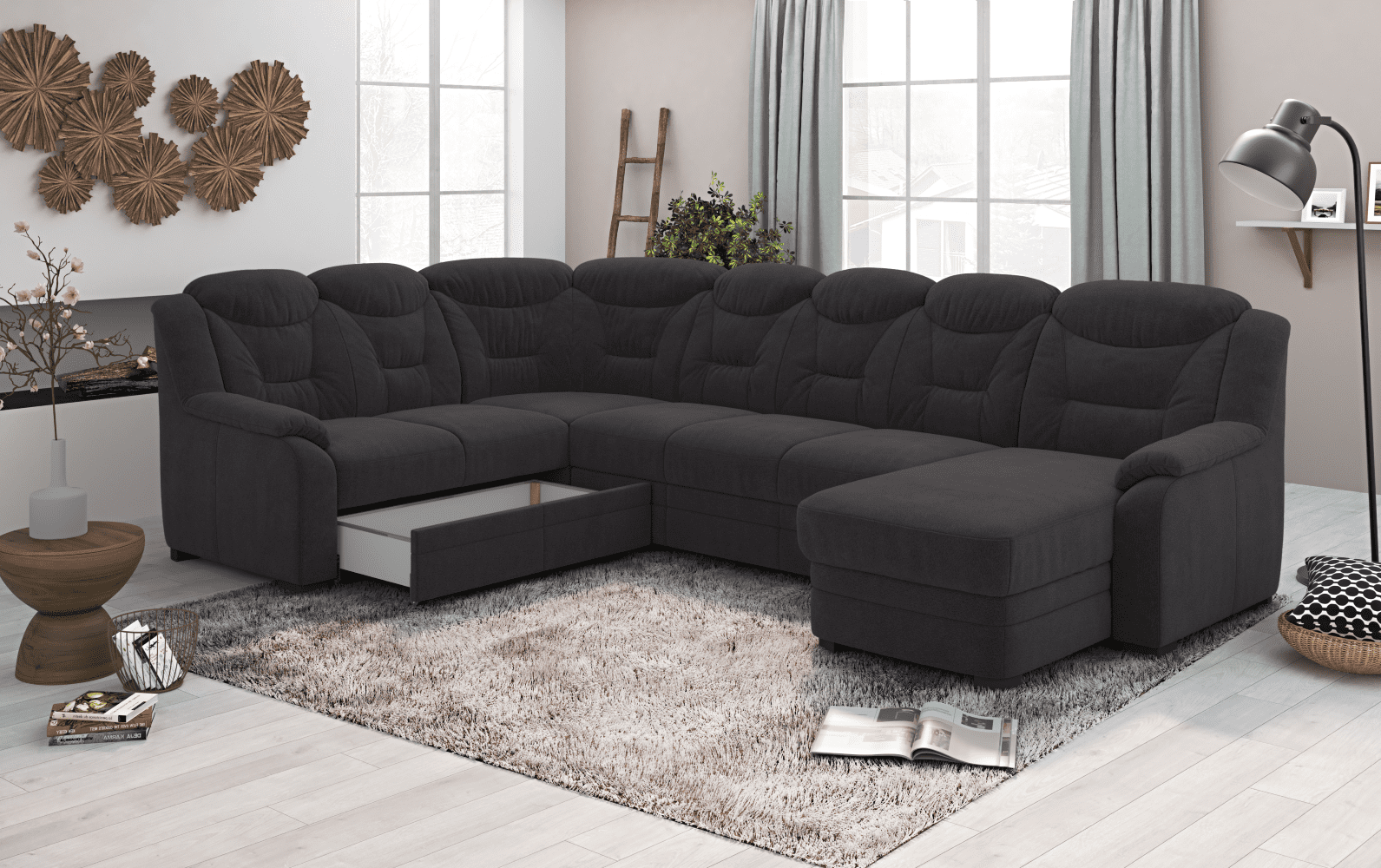 Wohnlandschaft Marcus mit Schlaffunktion & Bettkasten - Cotta