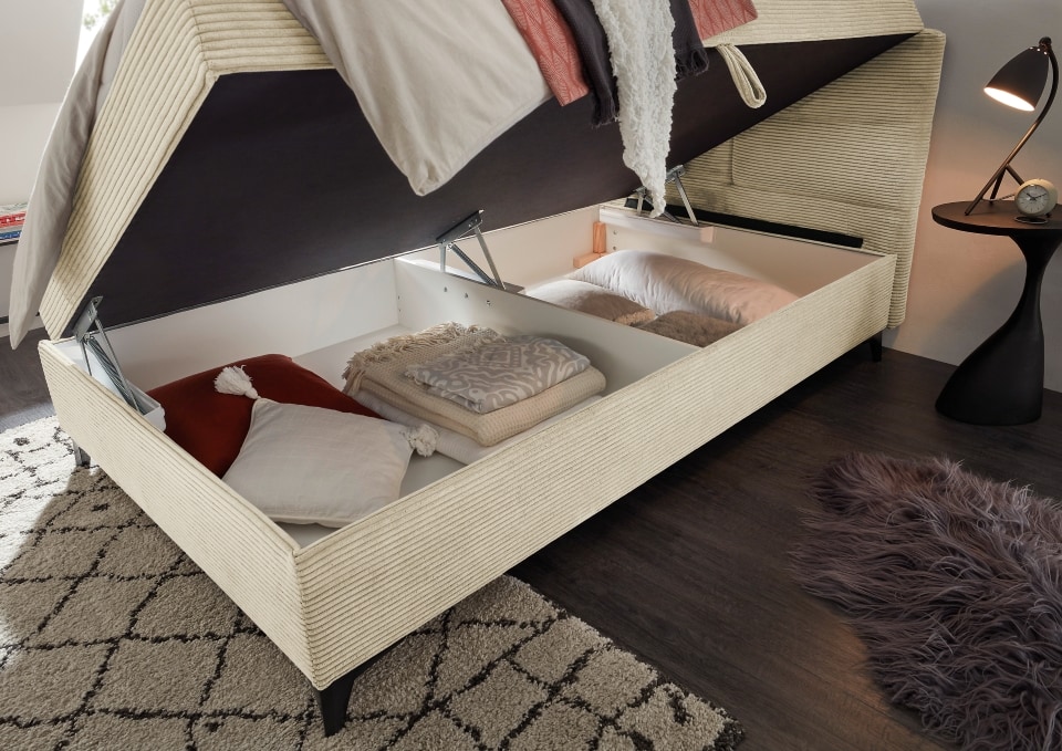 Boxbett Andon 120x200 cm mit Bettkasten Farbe Cream – ED Exciting Design, Zoom Breitcord, Bonell-Federkern und Schaumtopper Boxbett Andon 120x200 cm mit Bettkasten Farbe Cream – ED Exciting Design, Zoom Breitcord, Bonell-Federkern und Schaumtopper