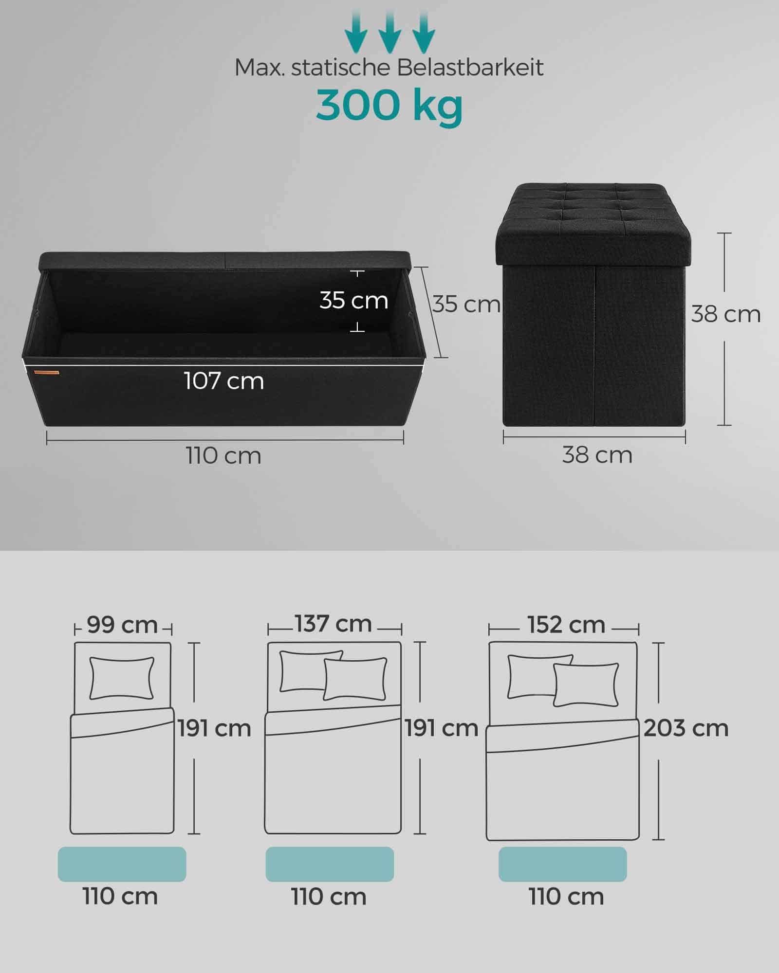 Sitzbank mit Stauraum 38 x 110 x 38 cm tintenschwarz Sitzbank mit Stauraum 38 x 110 x 38 cm tintenschwarz