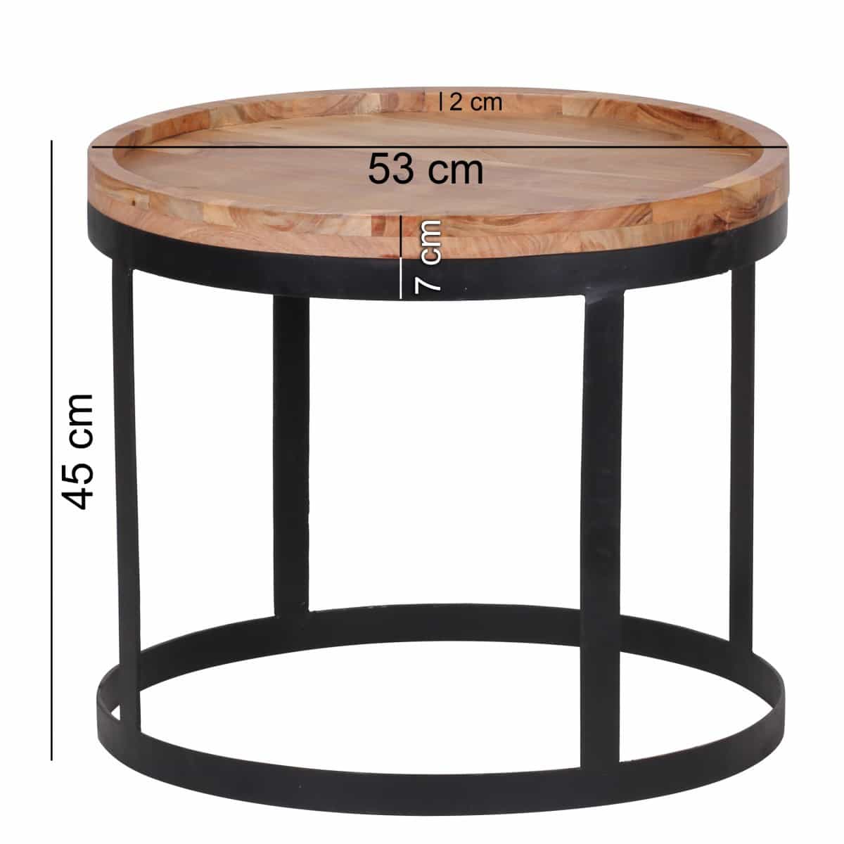 38563-Wohnling-Akazie-Beistelltisch-2er-Set-54-x-_1 2er Set Beistelltische AKOLA Massivholz Akazie Wohnzimmertisch Landhausstil Anstelltisch Metallgestell Naturholz