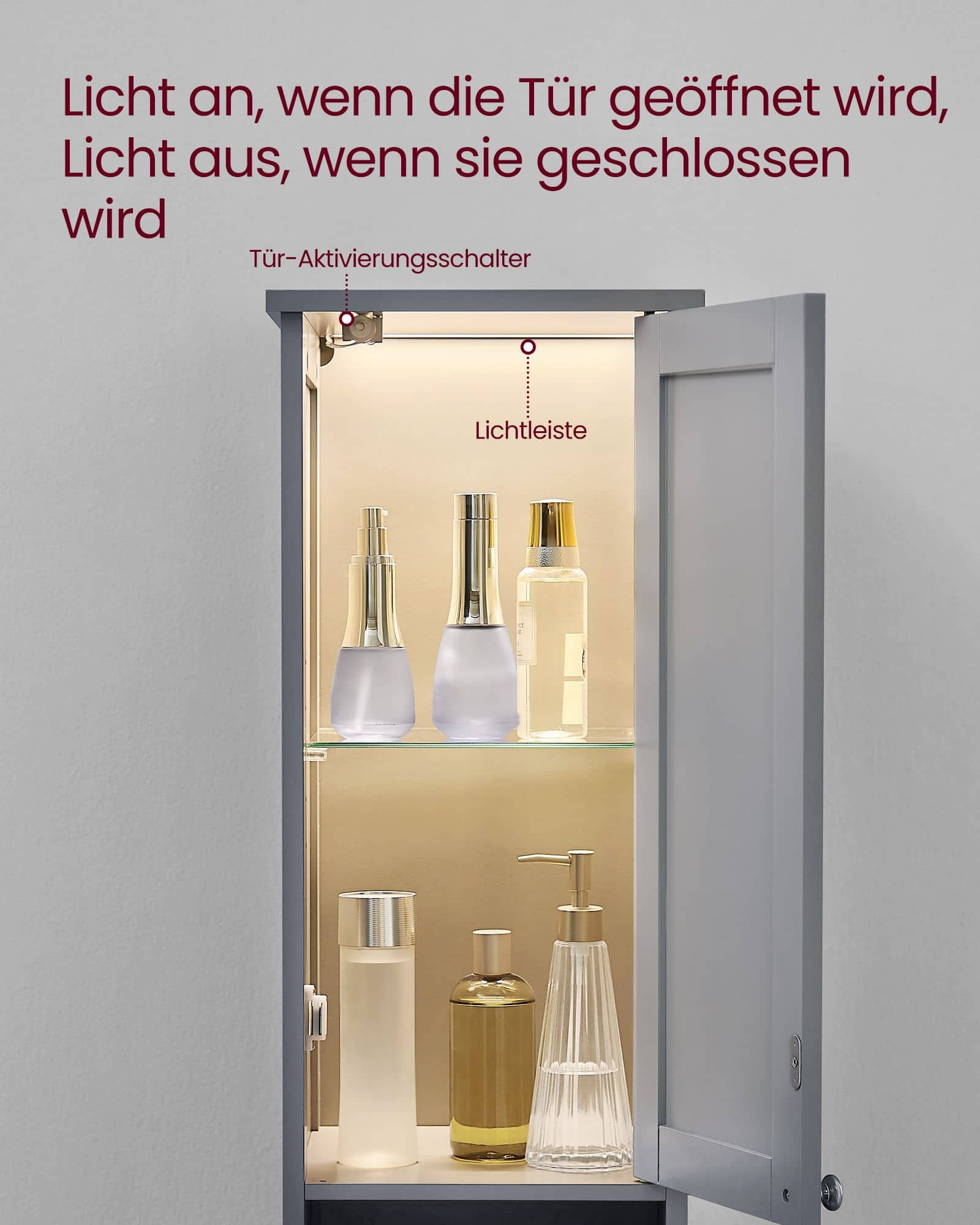 Badezimmerschrank mit Beleuchtung taubengrau Badezimmerschrank mit Beleuchtung taubengrau