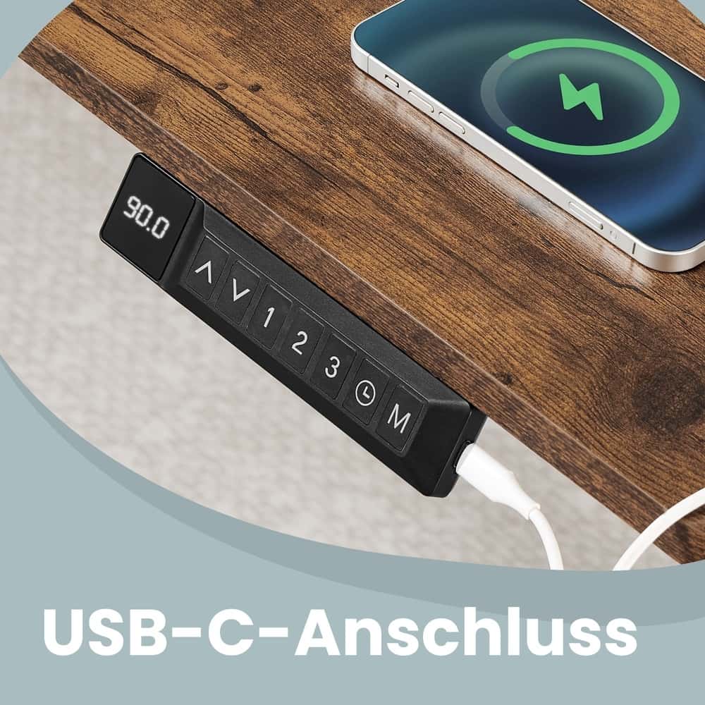Höhenverstellbarer Schreibtisch elektrisch, 160 x 80 cm, mit USB-C-Anschluss