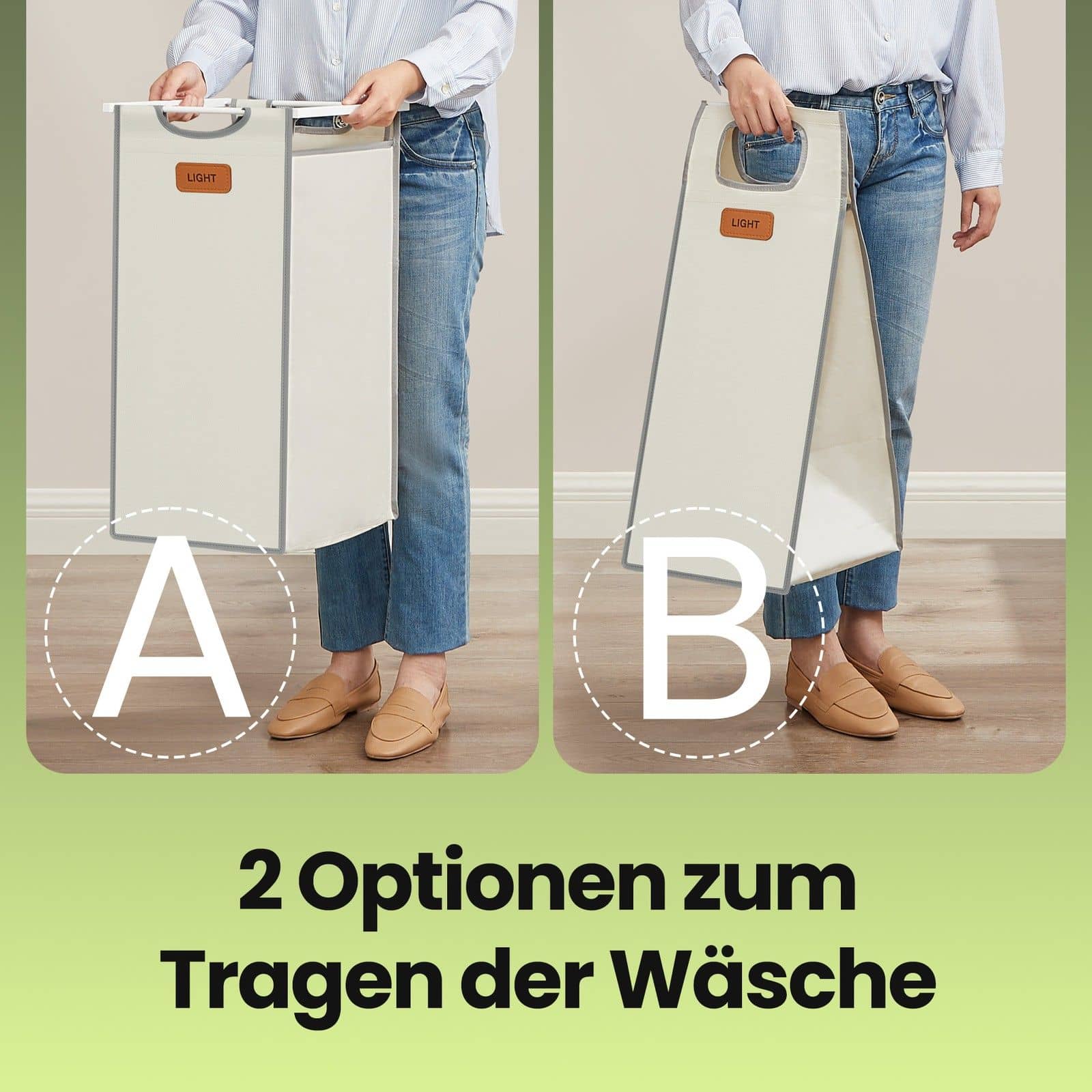 Wäschekorb 3 Fächer naturbeige-taubengrau-cremeweiß