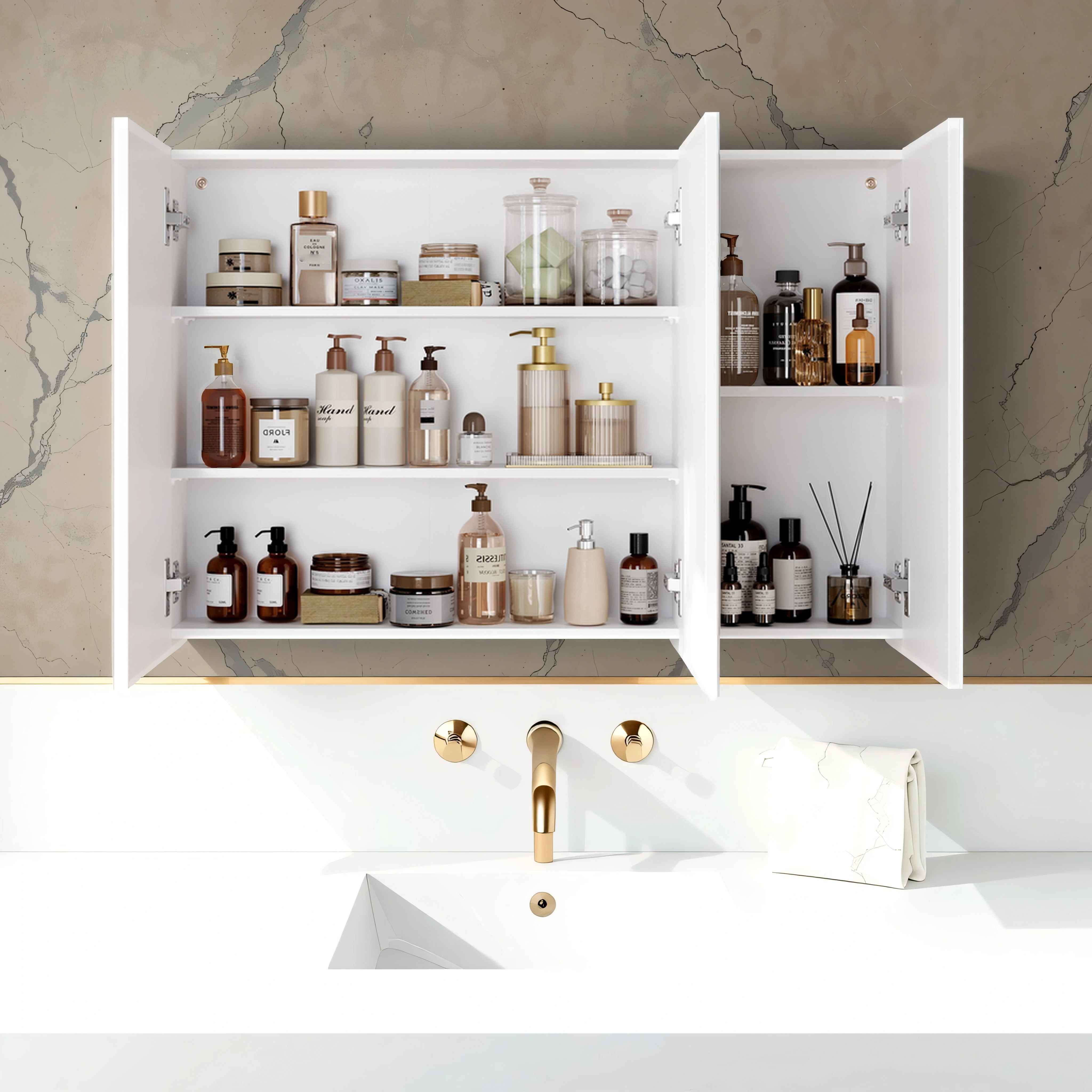 Spiegelschrank, Badezimmerschrank, Aufbewahrungsschrank mit 3 Türen Spiegelschrank, Badezimmerschrank, Aufbewahrungsschrank mit 3 Türen