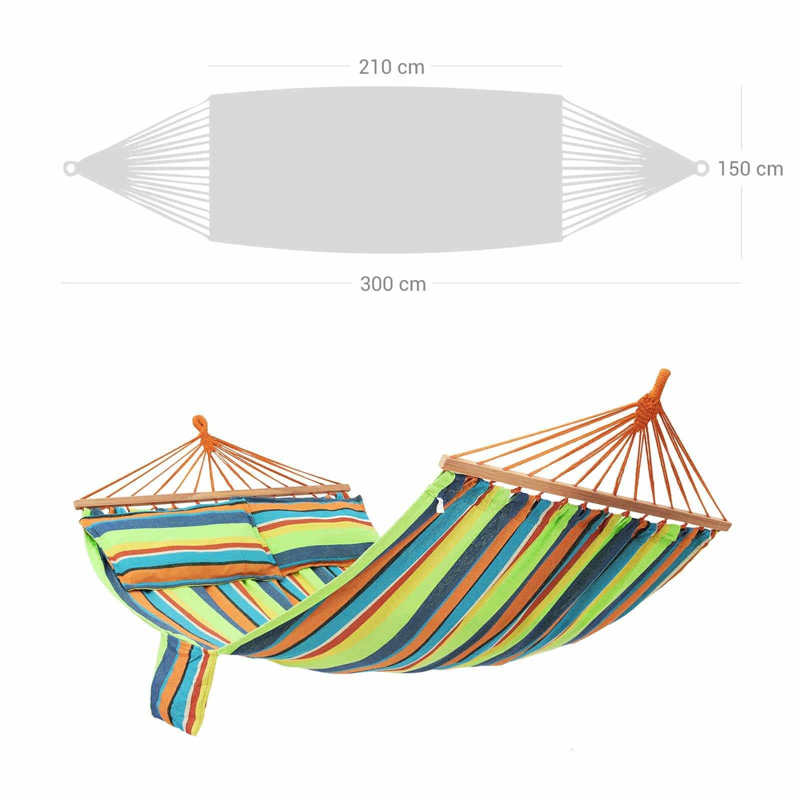 Stabhängematte mit 2 Kissen bunt Stabhängematte mit 2 Kissen bunt