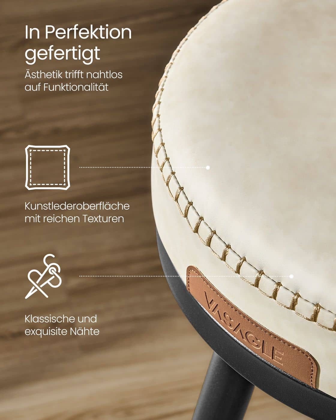 EKHO Kollektion - Barhocker 2er Set aus Kunstleder Cremeweiß