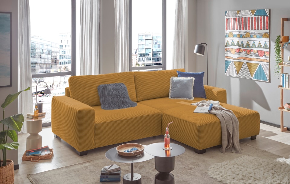Elba_Ecke_Zoom_allgemein_Mustard Eleganz in Senfgelb: Das Ecksofa Elba von ED Exciting – Hochwertige Nosagfederung und flexible Platzierung