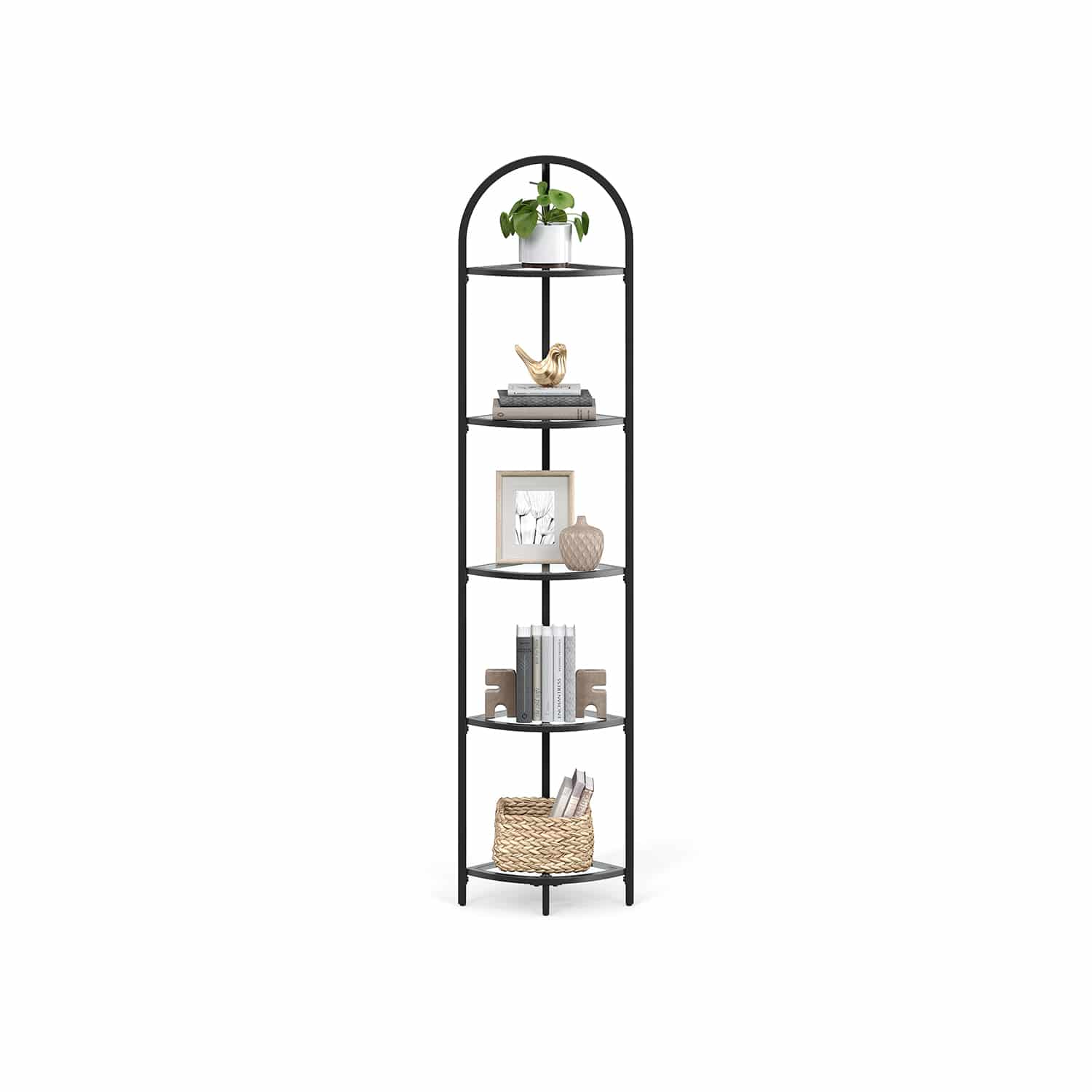 Eckregal 5 Ebenen mit Ablagen aus Hartglas-LGT810B61