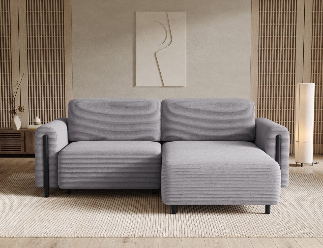 Ecksofa Acossta Jarrell Breitcord Grau mit Schlaffunktion Ecksofa Acossta Jarrell Breitcord Grau mit Schlaffunktion