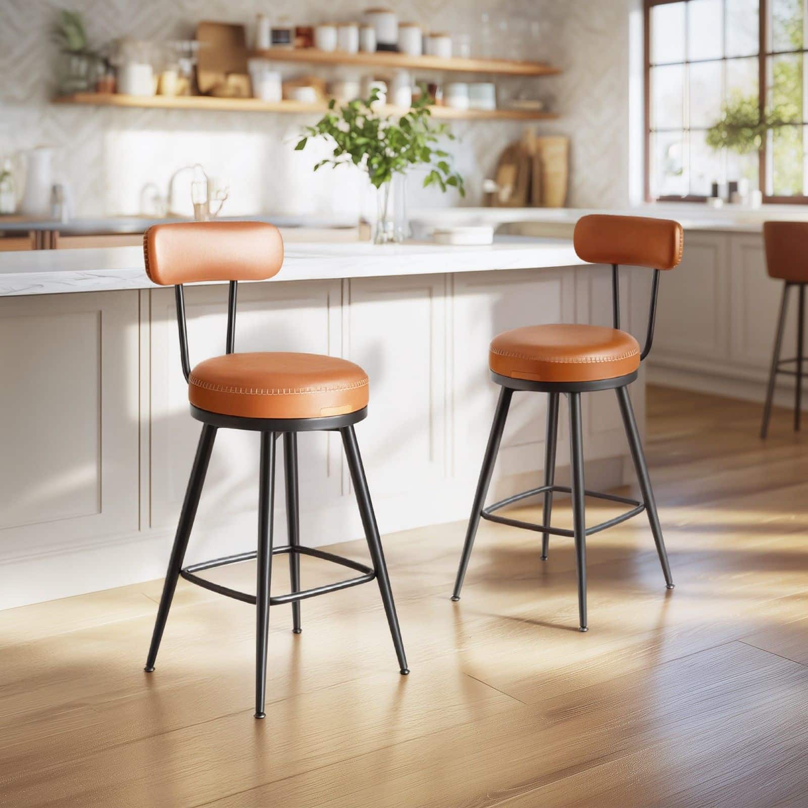 Barhocker 2er Set, hohe Drehhocker mit Rückenlehne, Kunstleder Barhocker 2er Set, hohe Drehhocker mit Rückenlehne, Kunstleder
