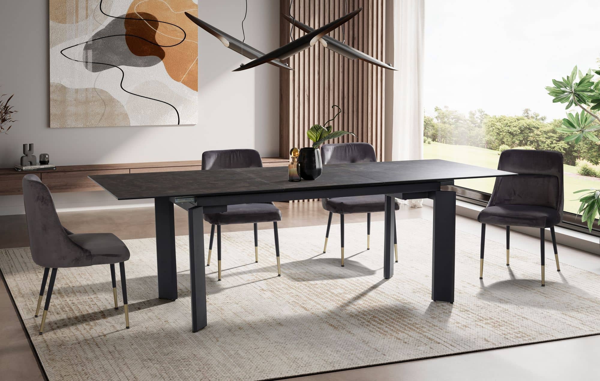 Esszimmertisch 180x95x77 cm Glas Keramik Esstisch Schwarz Esszimmertisch 180x95x77 cm Glas Keramik Esstisch Schwarz